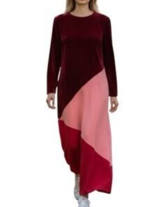 Tuckernuck Red Multicolor Mixed Fabric Long Sleeve Colorblock Maxi Dress Size M