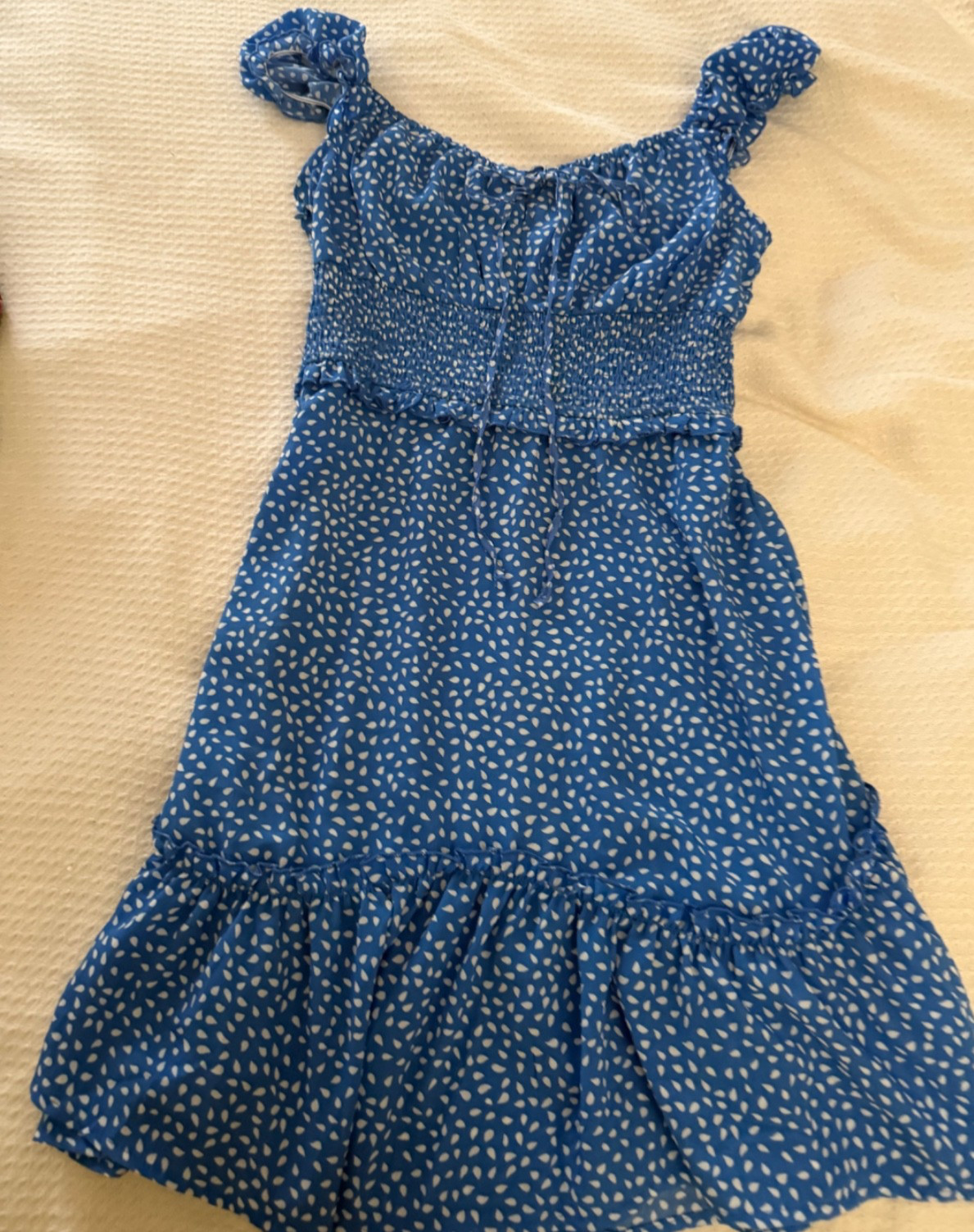 Sz. S Babydoll Milkmaid blue with white designs Dress fairy flowy lightweight