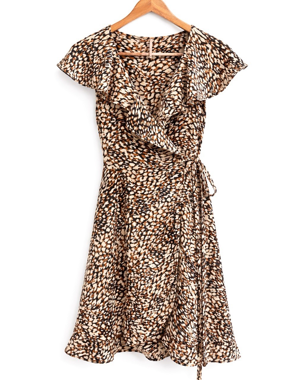 Free People French Quarter Wrap Mini Dress XS Animal Print Ruffle 100% Viscose