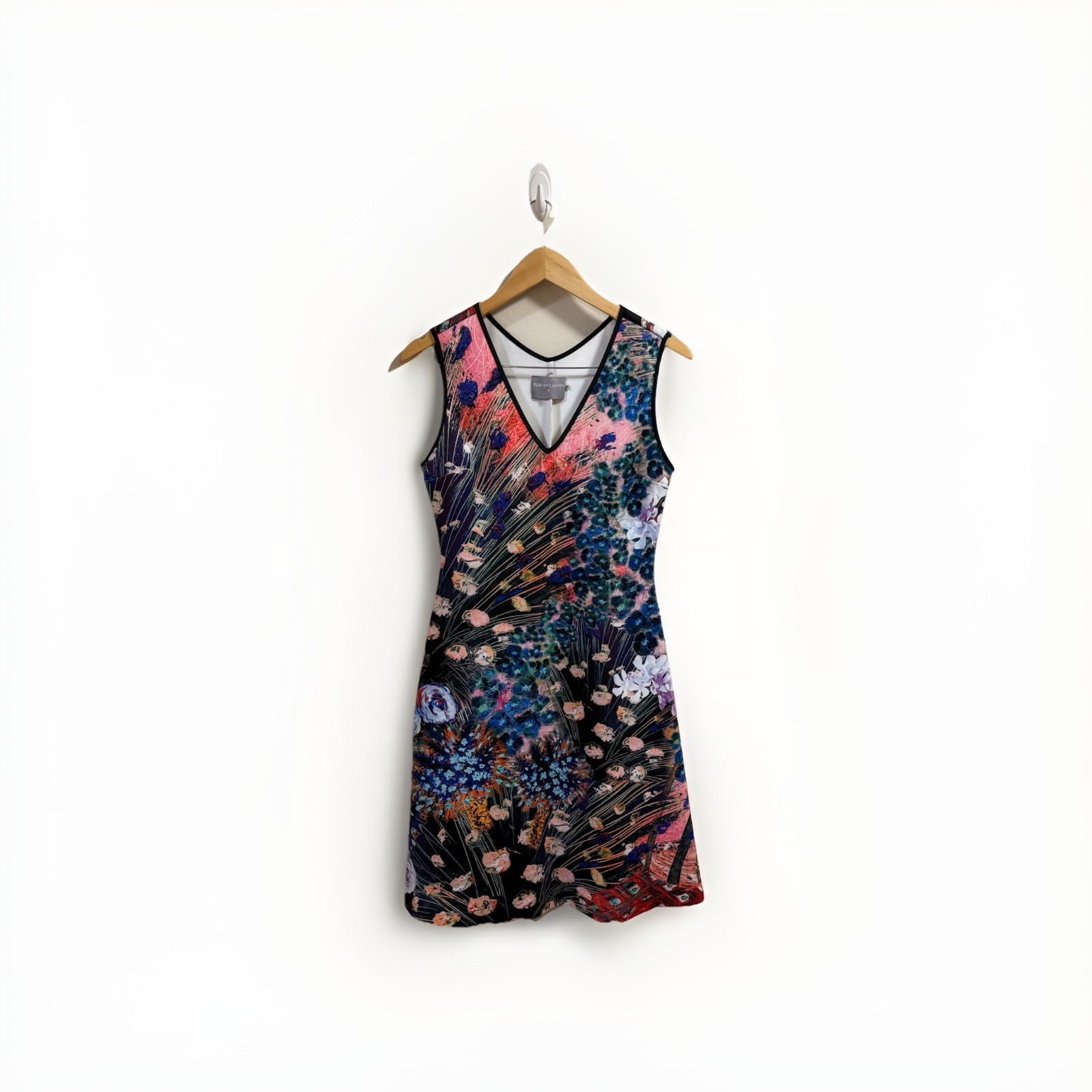 CLOVER CANYON Med Peacock Abstract Digital Print Fit Flare Knee Length Dress