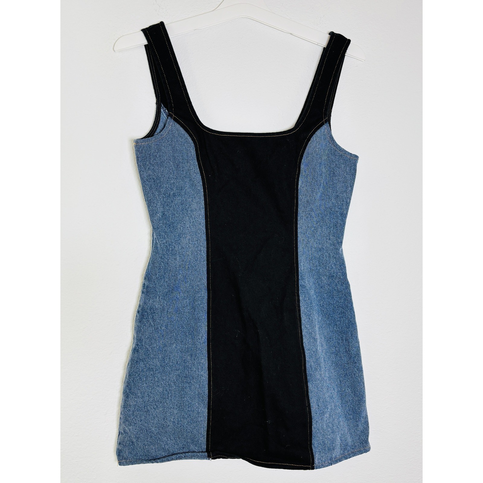 Olivaceous Denim Mini Dress Two Tone Colorblock Blue Black Sleeveless Small