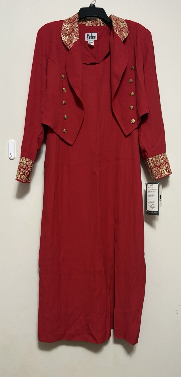 Vintage RJ & Co Dress Womens 12 Red Maxi Dress & Jacket Set Event Wedding NWT