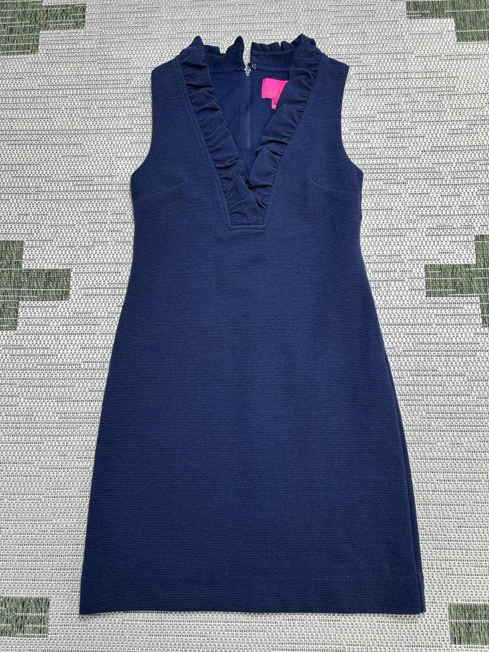 Lilly Pulitzer Tisbury Shift Dress Womens XS Blue Ruffle Detail Straight Fit