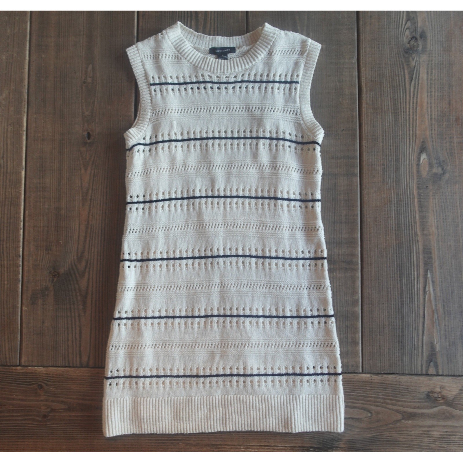 Sanctuary Textured Mod Mini Dress Small Cream Black Knit Stripe Chunky Fisherman