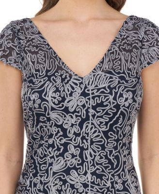 JS COLLECTION Womens Navy Short Sleeve Formal Fit + Flare Dress 4
