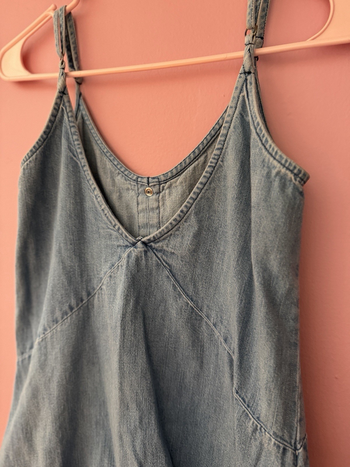 Spaghetti Strap Button Down Denim Mini Dress Jean Dress small
