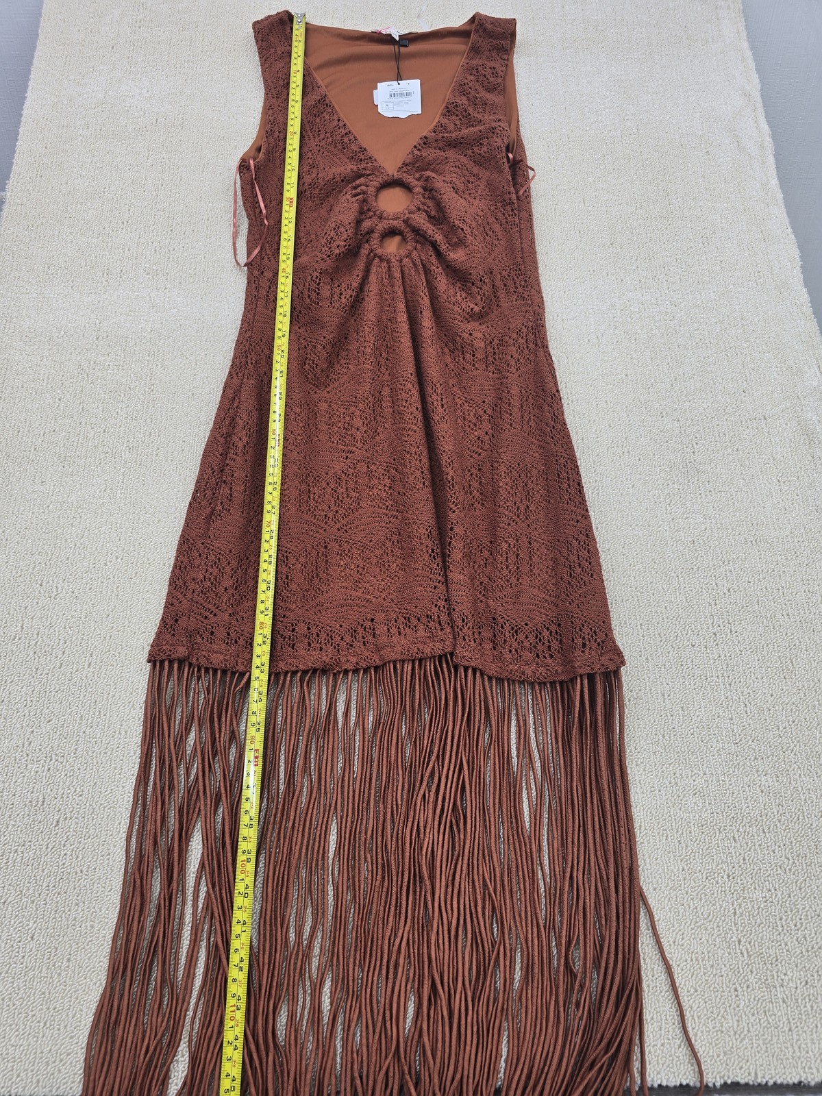 Melange x Kotn Rust Sleeveless Fringe Knit Dress L Women