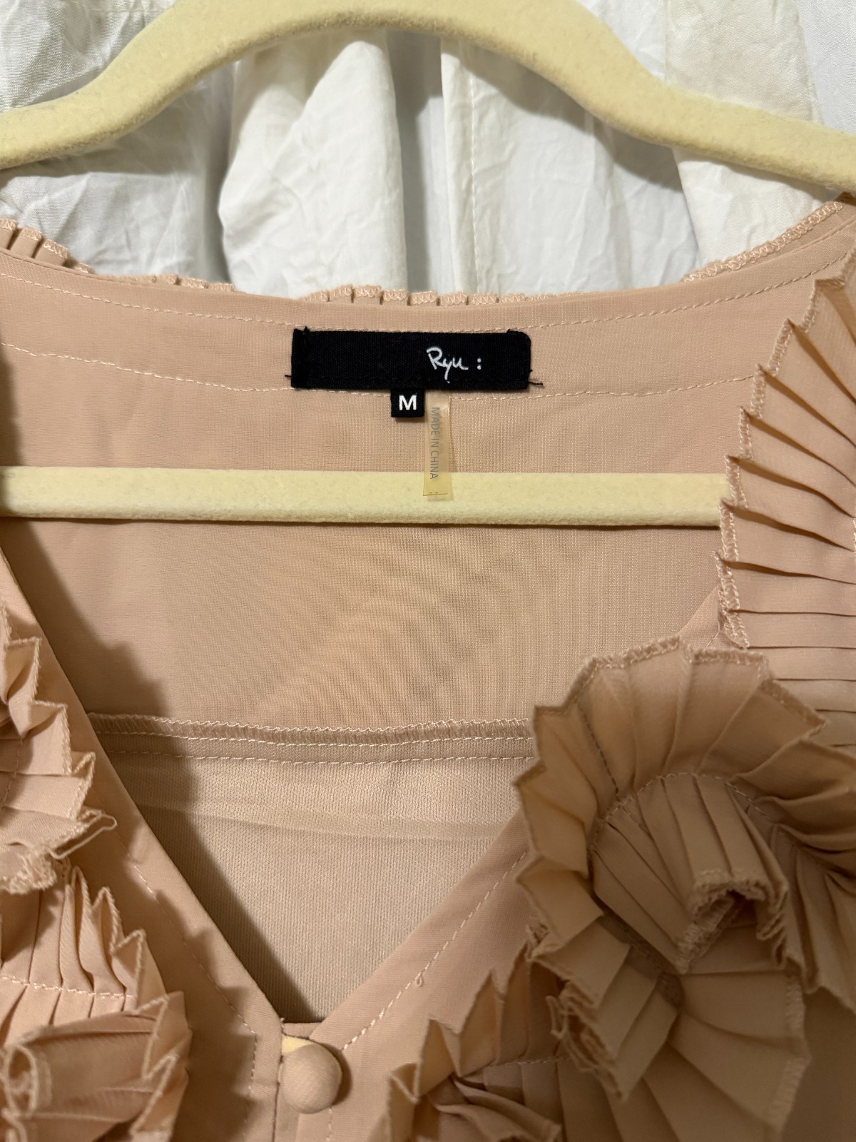 Anthropologie Ryu Tan Pinch Pleated Silky Dress size M Rosettes Classic Shift