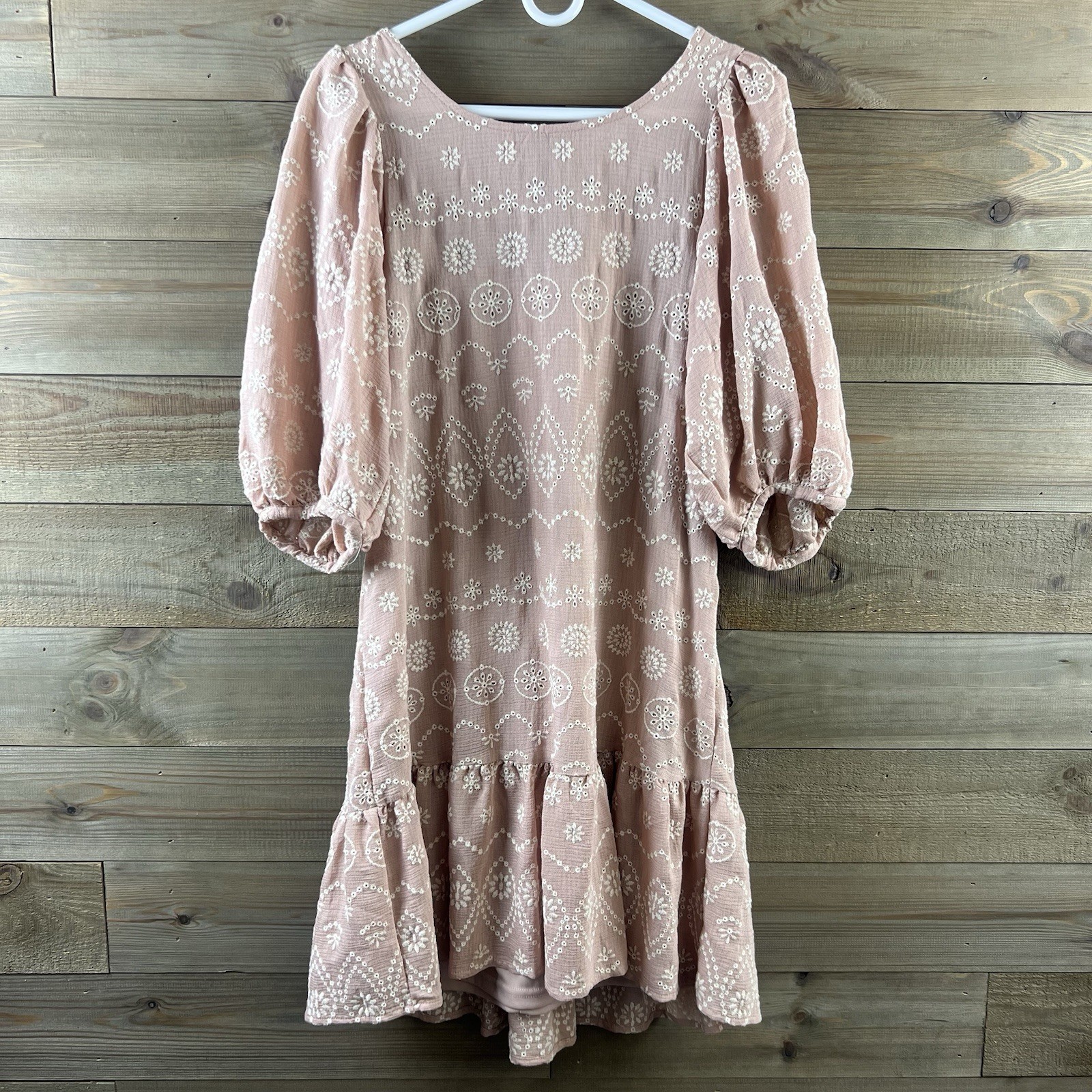 Blu Pepper Womens Dress Embroidered Puff Sleeve Ruffle Cottagecore Medium