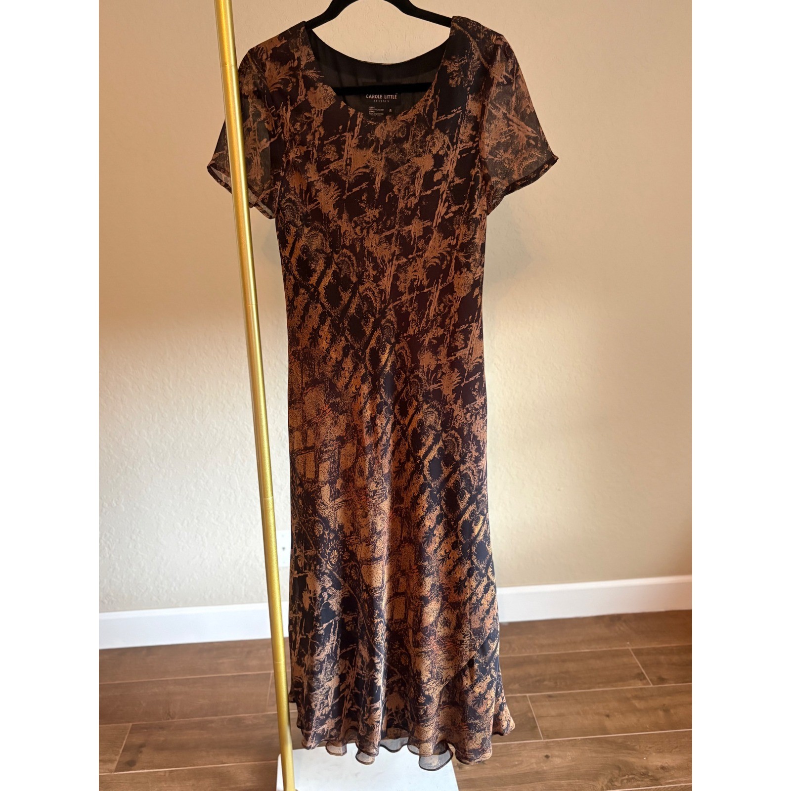 Carole Little Maxi Dress 8 Abstract Mesh Ruffle Whimsigoth Fall Fairy Grunge