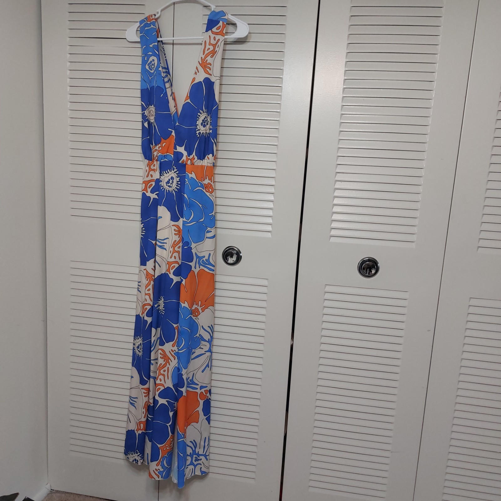 Unbranded Womens Dress Romper Size Small Floral Blue White And Orange Sleeveless