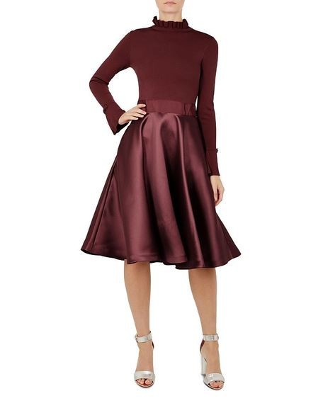 Ted Baker Zadi Midi Dress Knitted Bodice Burgundy Red Long Sleeve Size UK 12 / 3