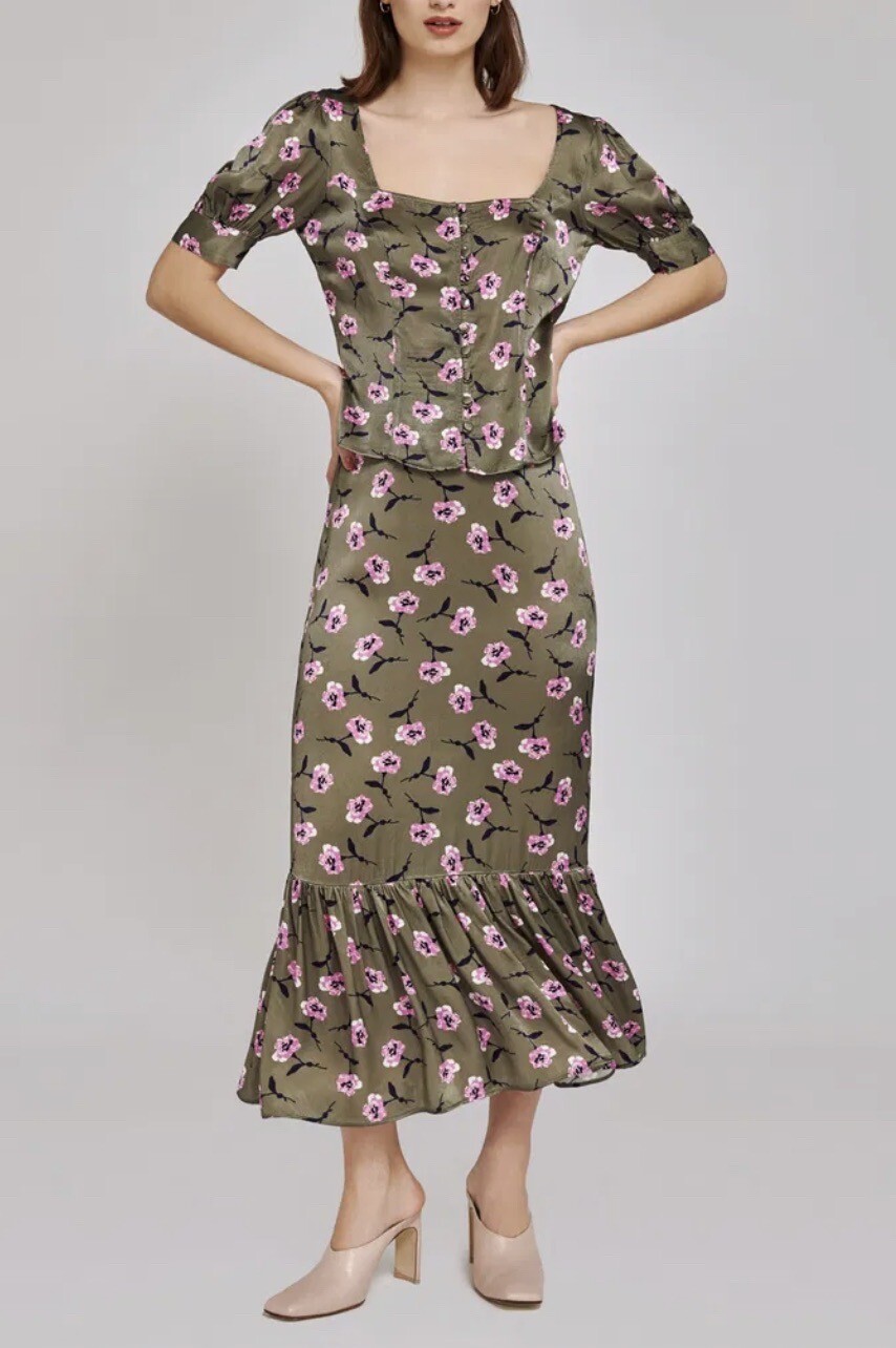 Ghost London Laurel Satin Green Purple Skirt S 1843
