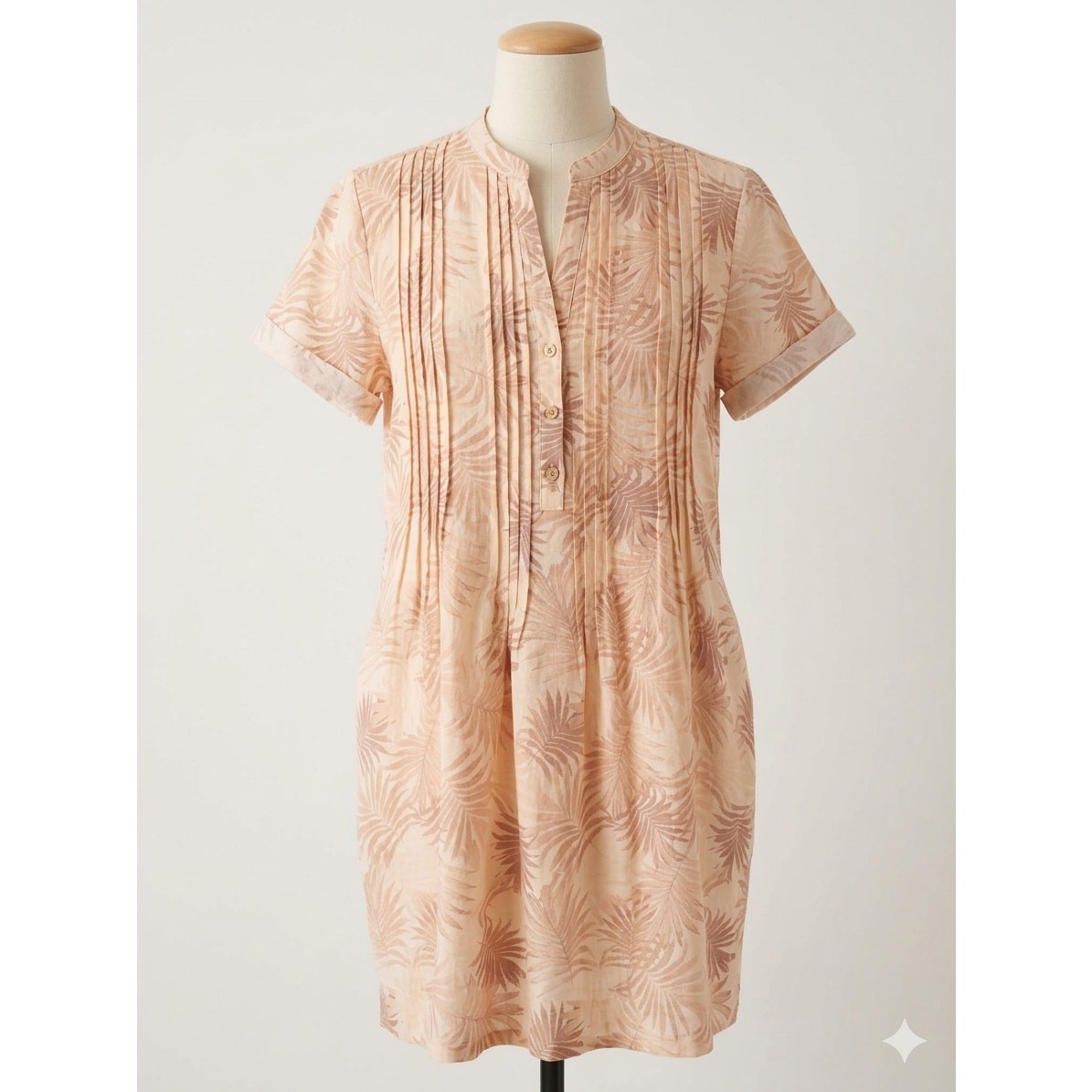 Faherty Dress S Peach Orange Tropical Print Linen Ecovero Pleated Pockets Gemina
