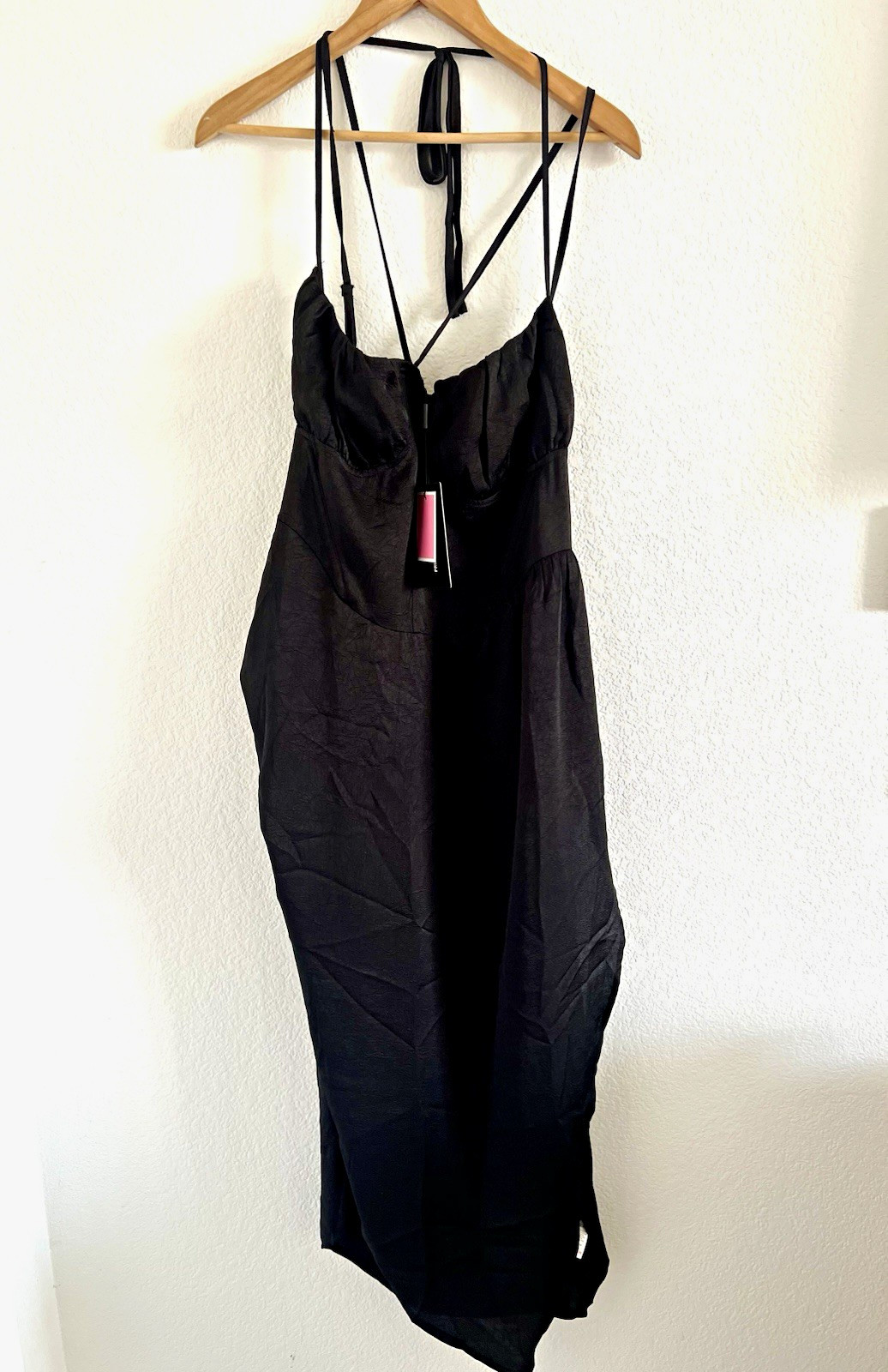 PRETTYLITTLETHING Black Satin Cowl Neck Slip Midi Dress Womens USA 16