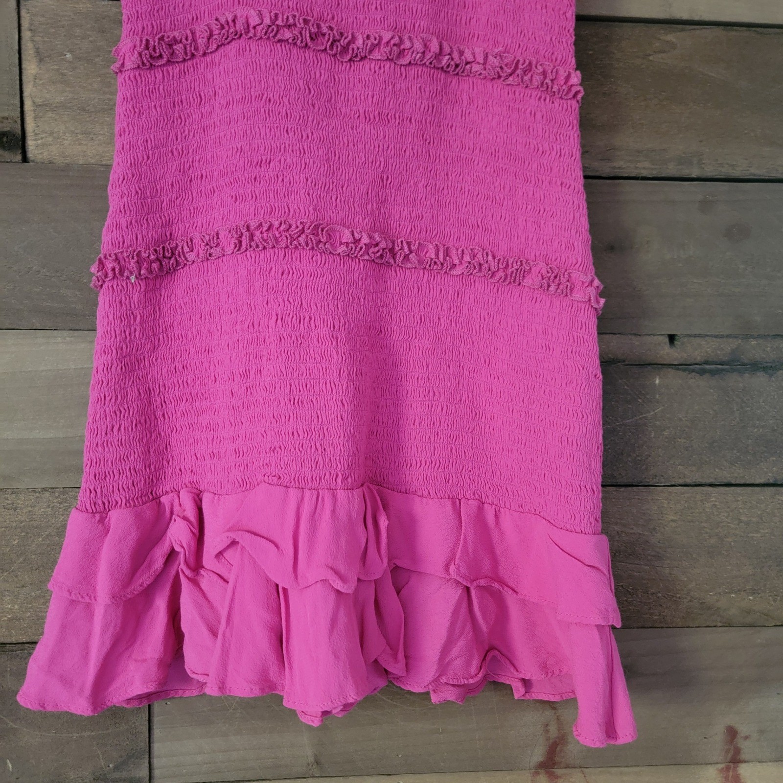 Pookie & Sebastian Pink Smocked Ruffle Sleeveless Tiered Casual Mini Dress Small