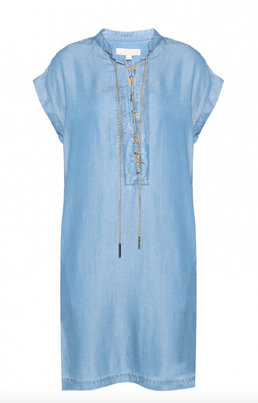 MICHAEL KORS BLUE CHAMBRAY DENIM LACE-UP SHIFT DRESS SIZE LARGE RRP £175.00 VGC
