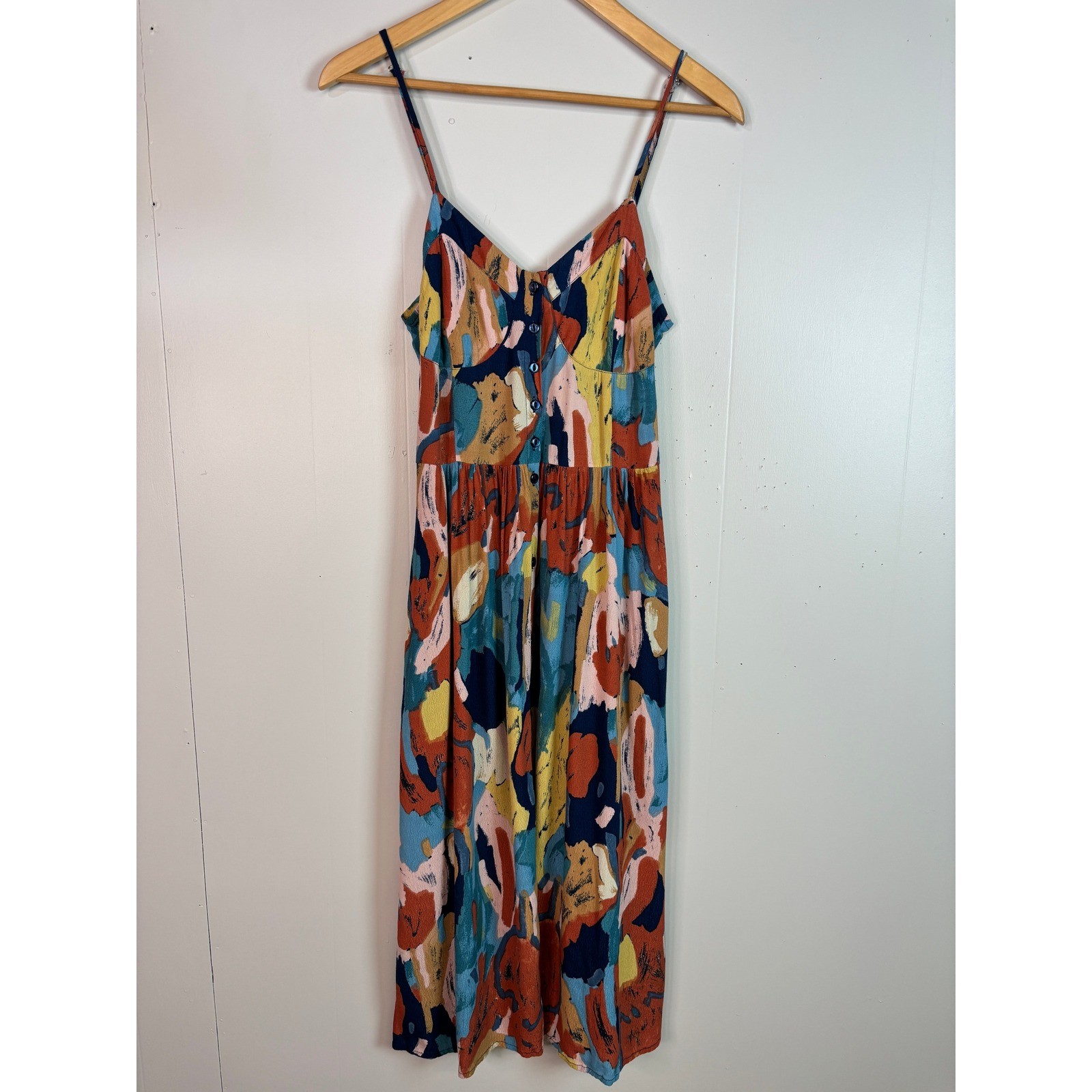 Rolla’s Midi Dress Medium Multicolor Abstract Watercolor Button Front Women