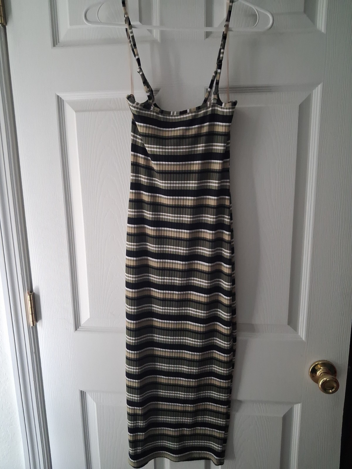 Spaghetti Strap Dress, No Boundaries, Juniors 0-2, Green, Black, White Stripe