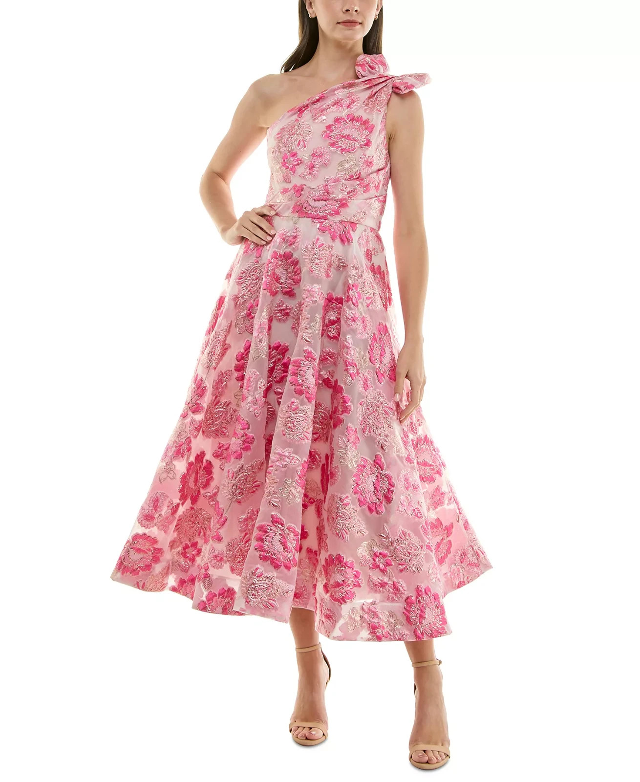 Taylor Women’s Floral Jacquard One-Shoulder Dress- Pinkdoll/Magenta, Size-6