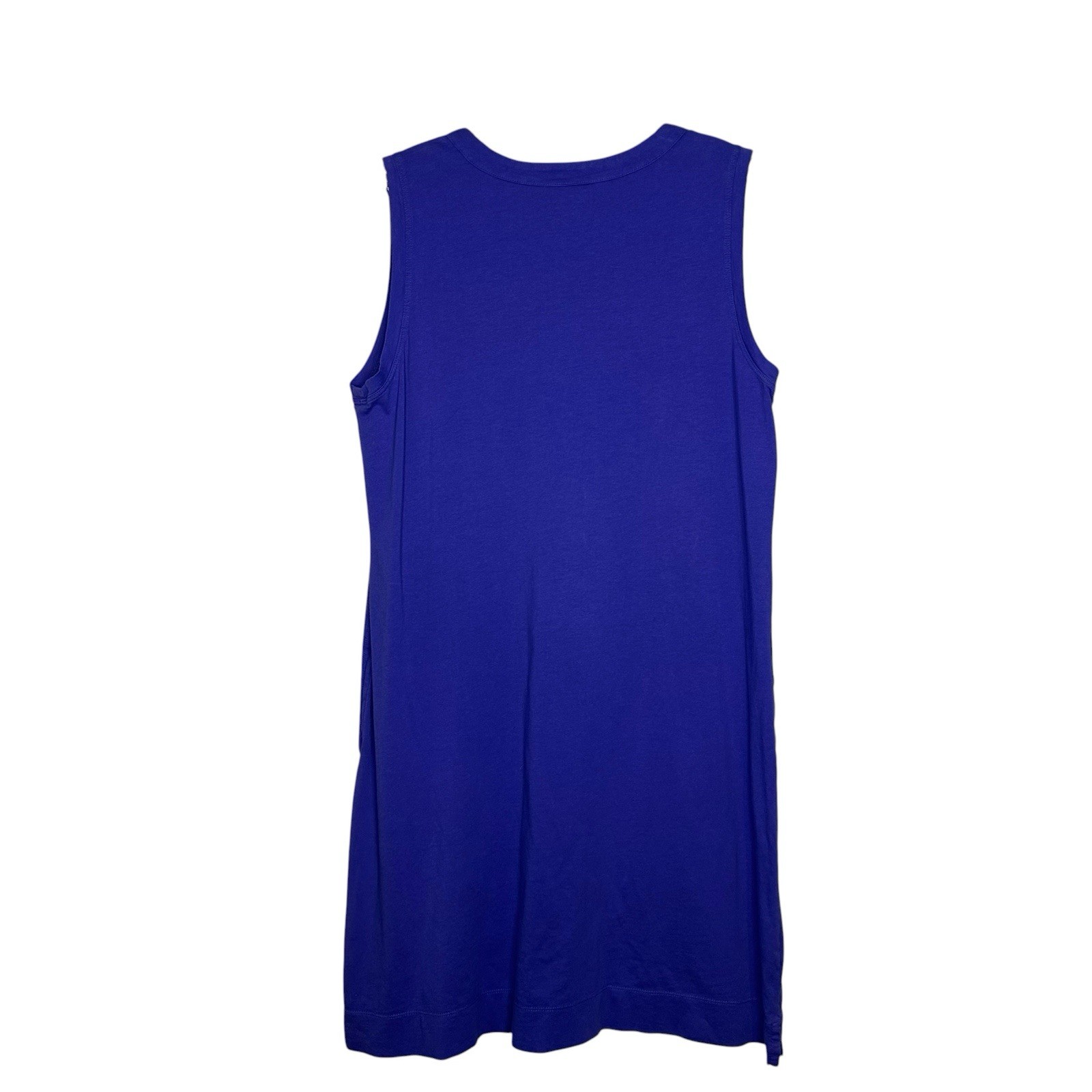 L.L.Bean Blue Sleeveless V-neck Casual Dress Medium Reg Cotton Pockets