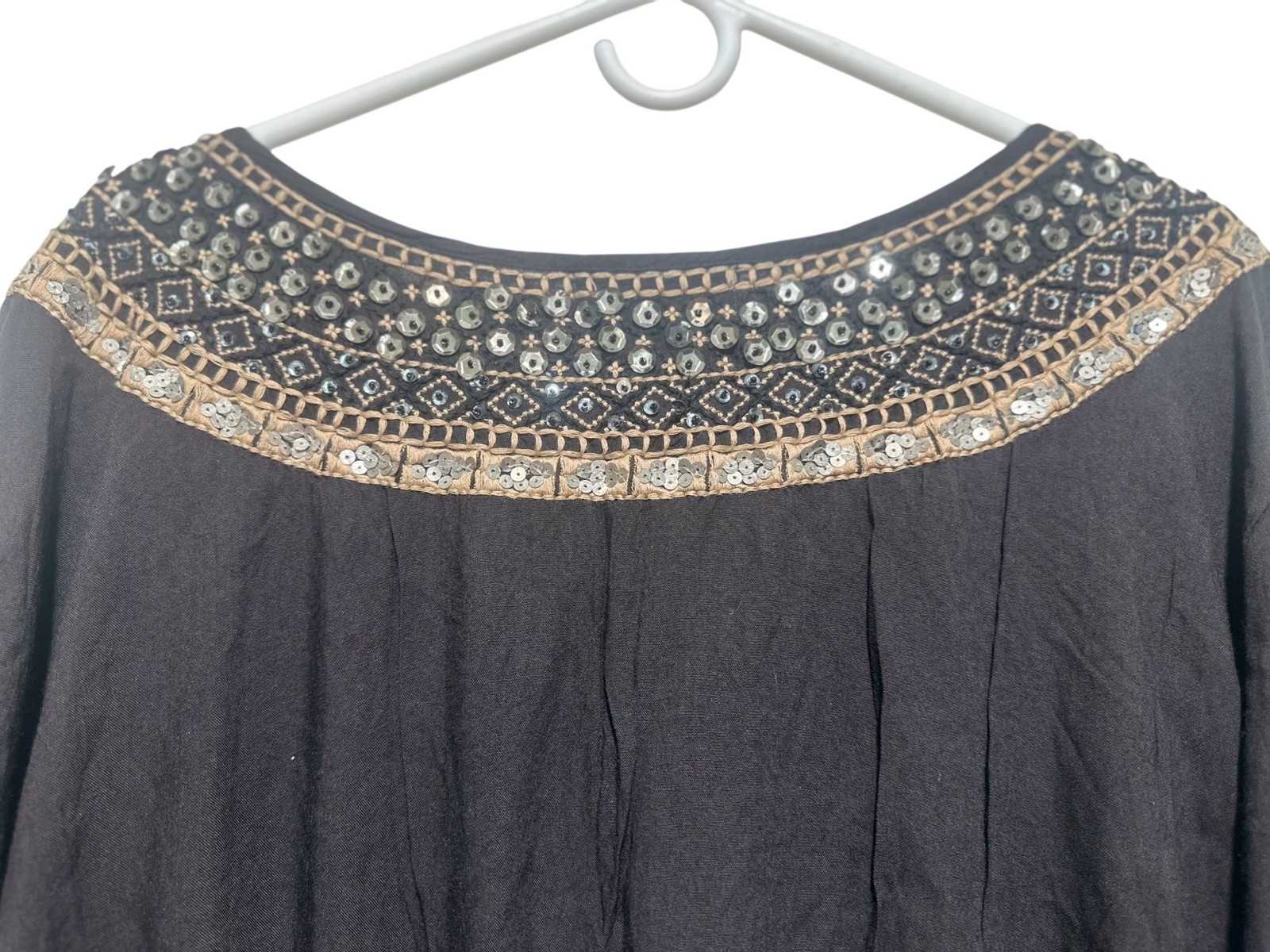 Miss June Whimsigoth Sequin Tunic Mini Dress S-L Black Embellished Festival Boho