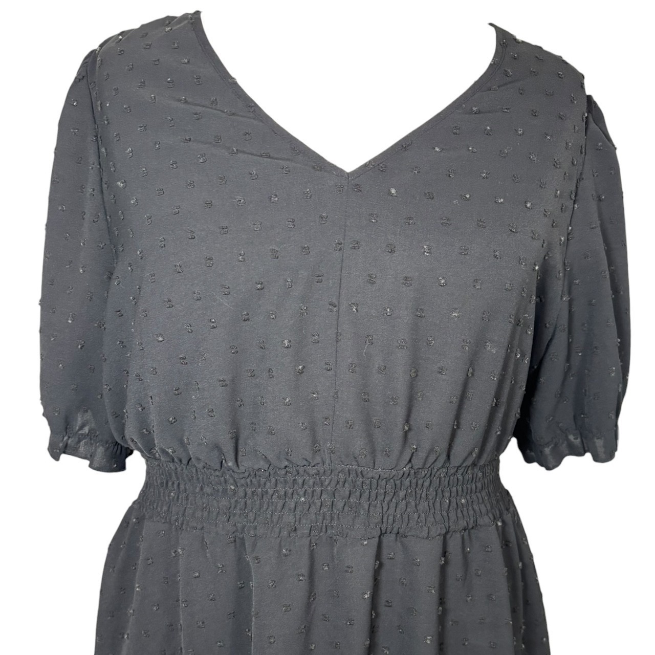 Shein Curve 3XL Black Dobby Spot Dress Elasticated Waist UK 24 26