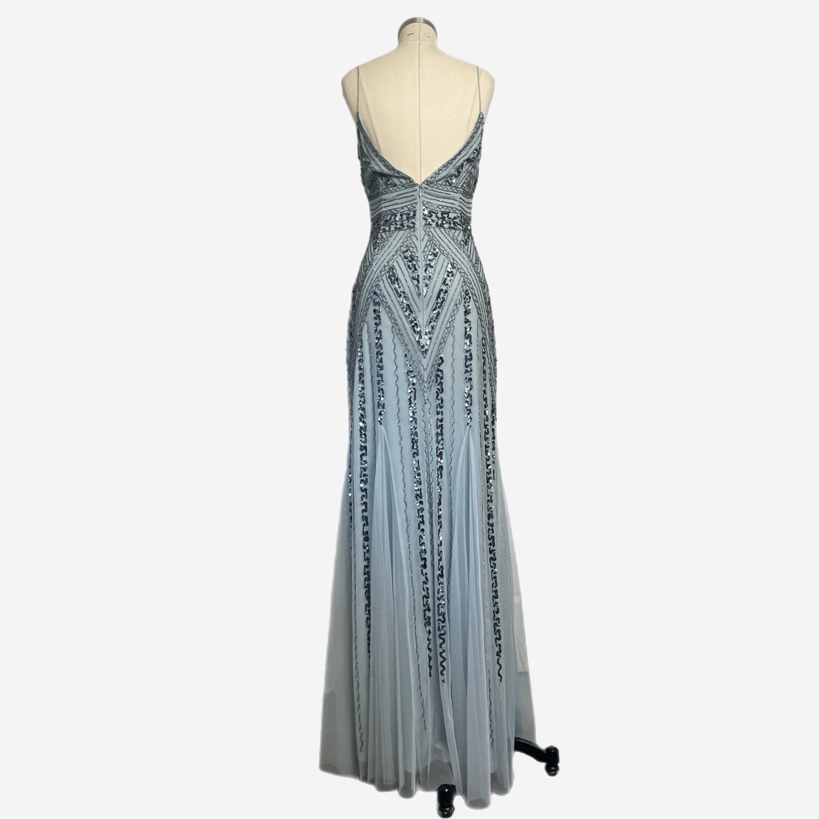 Marina NWT light blue beaded mesh v neck gown bridesmaid princess castlecore 6