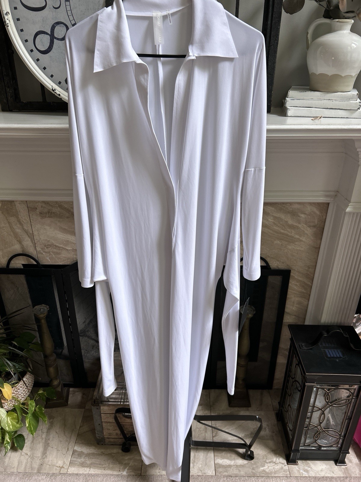 NEW NWT $185 NORMA KAMALI ty tie front NK shirt dress to mid calf white sz S