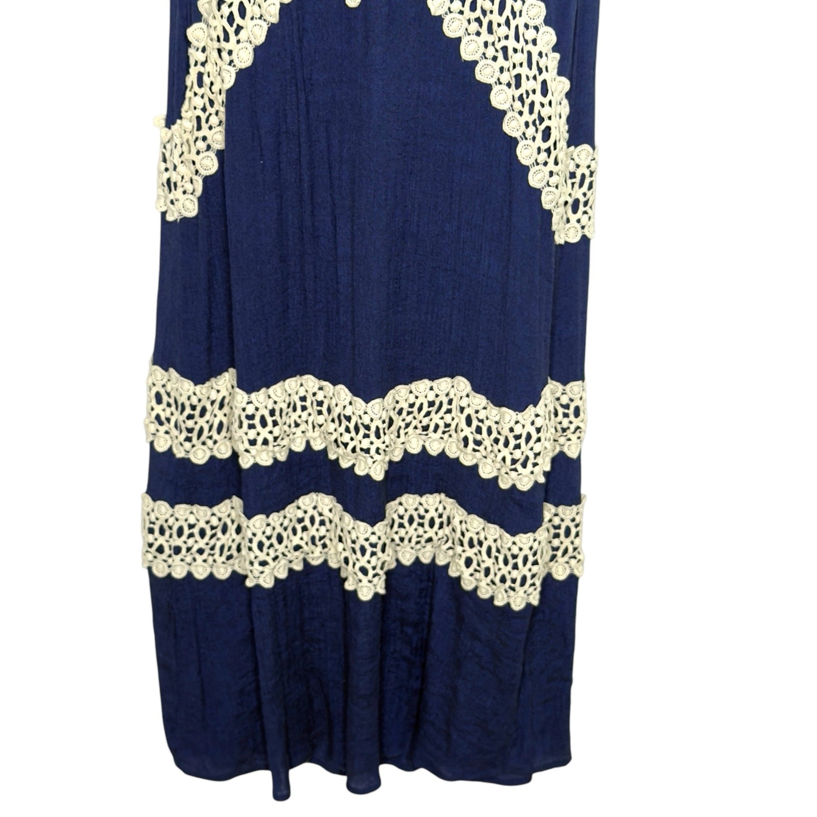 Judith March S Navy Blue Strapless Midi Dress Lace Appliqué Resort Hippie *flaw