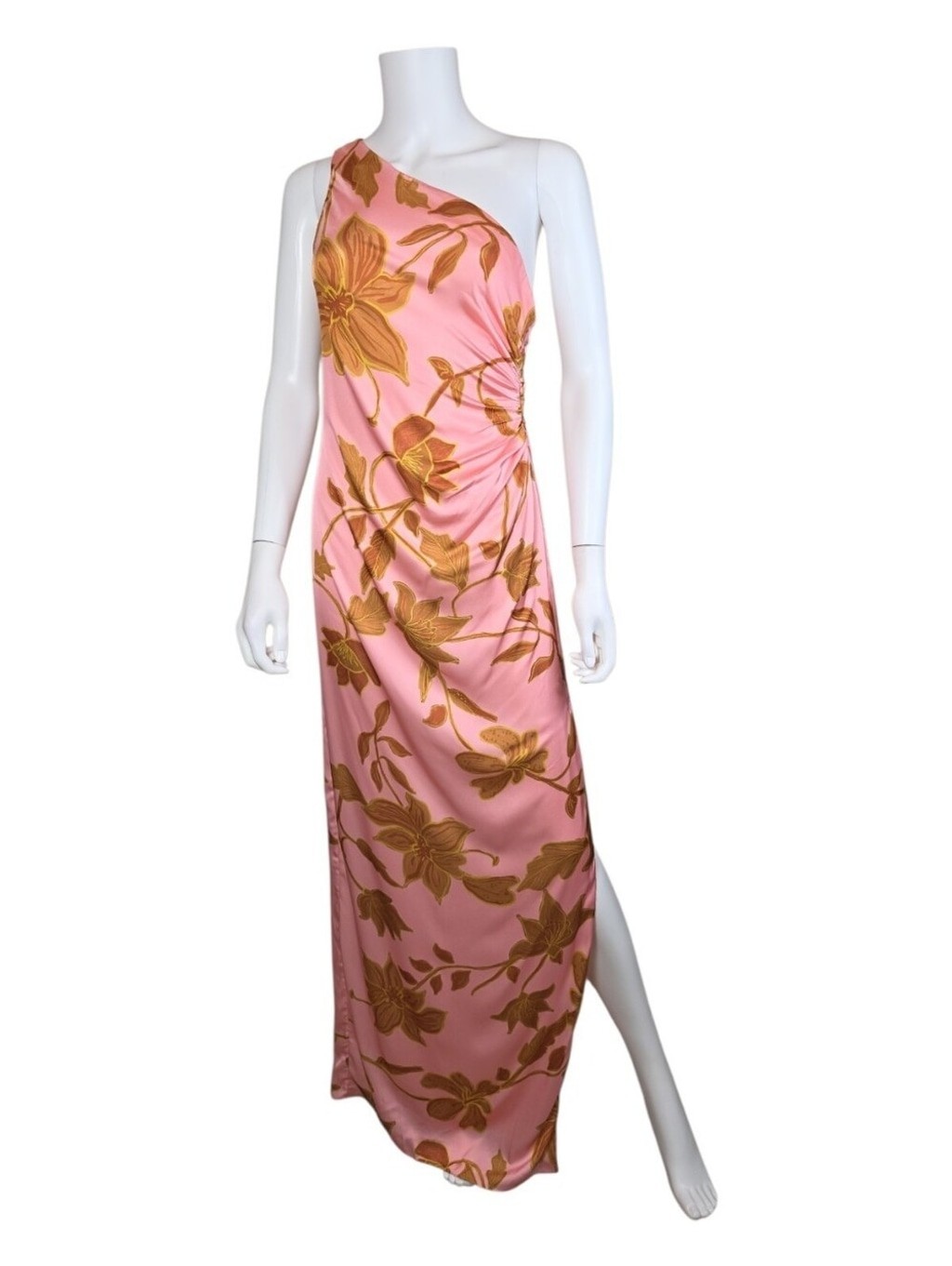 NWT $448 ROCOCO SAND One Shoulder Ruched Maxi Dress Peach Small Revolve