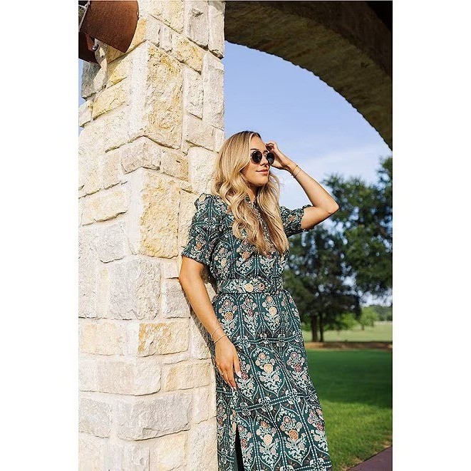 NWT!! J. MARIE Hazel Printed Short Sleeve Button Front Midi Ruffle Dress X-Large