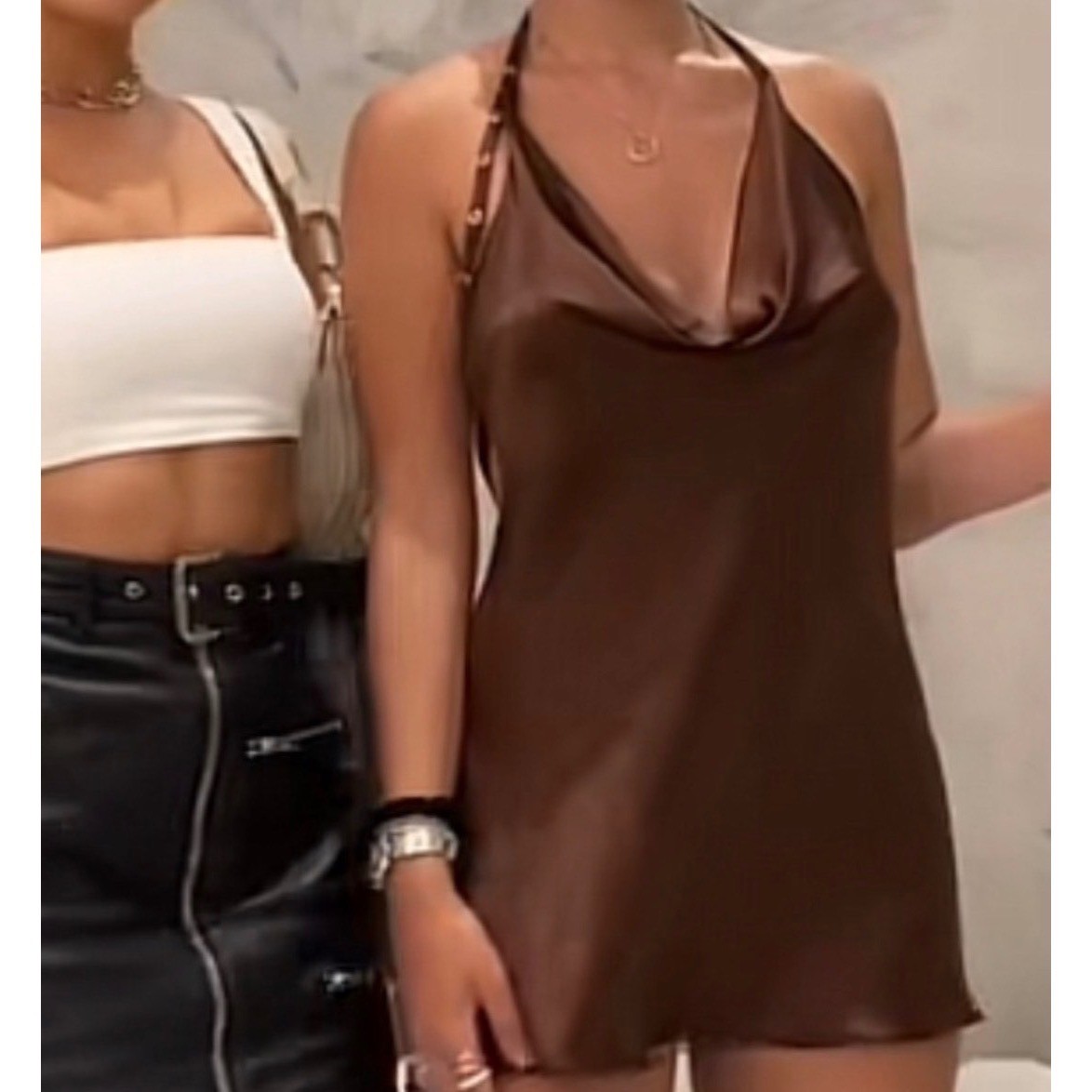 Heart of Sun Swim Chocolate Brown 100% Silk Cowl Neck Open Back Mini Dress M