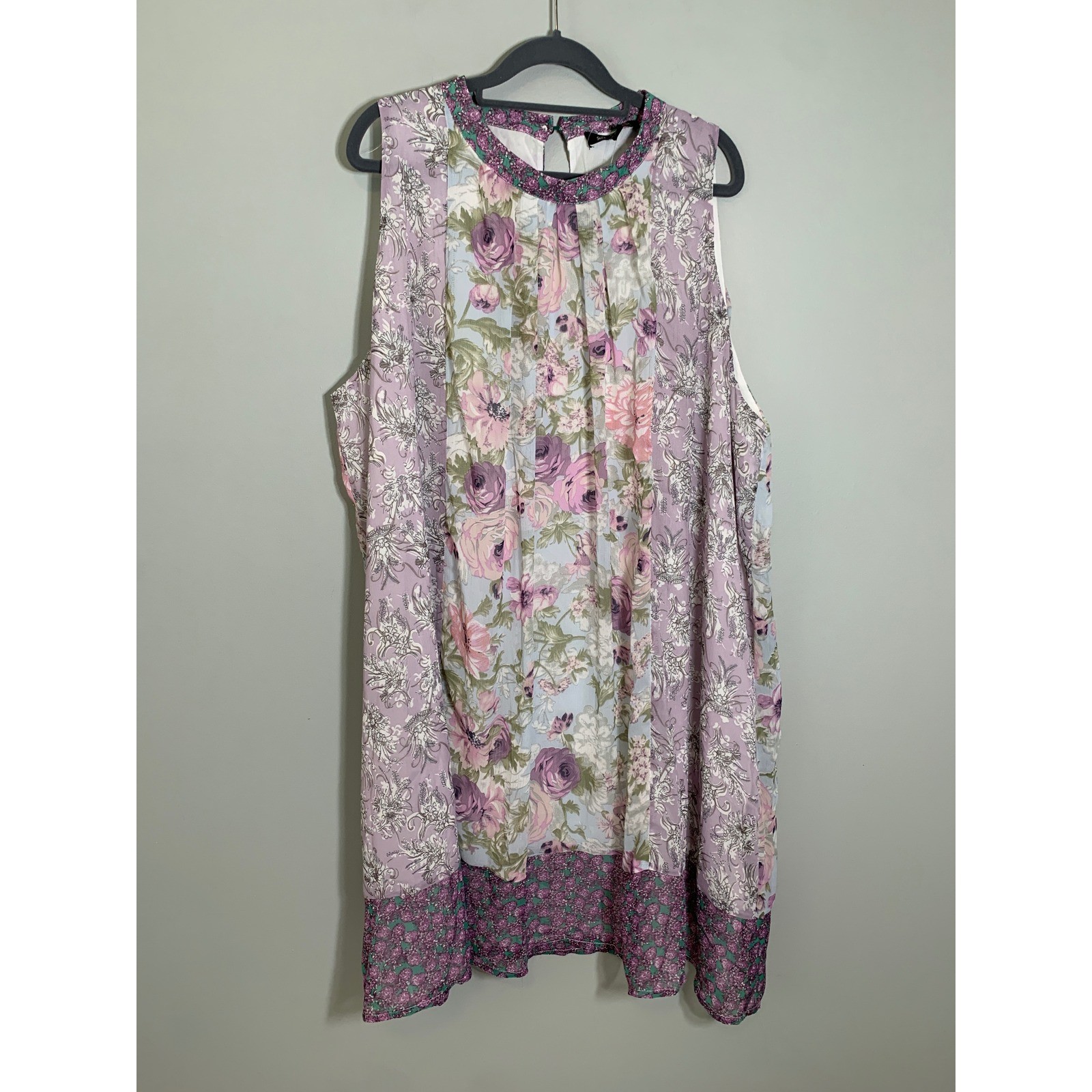 NEW Suzanne Betro Twin Print Halter Dress Women 4X Lavender Floral Mixed Print