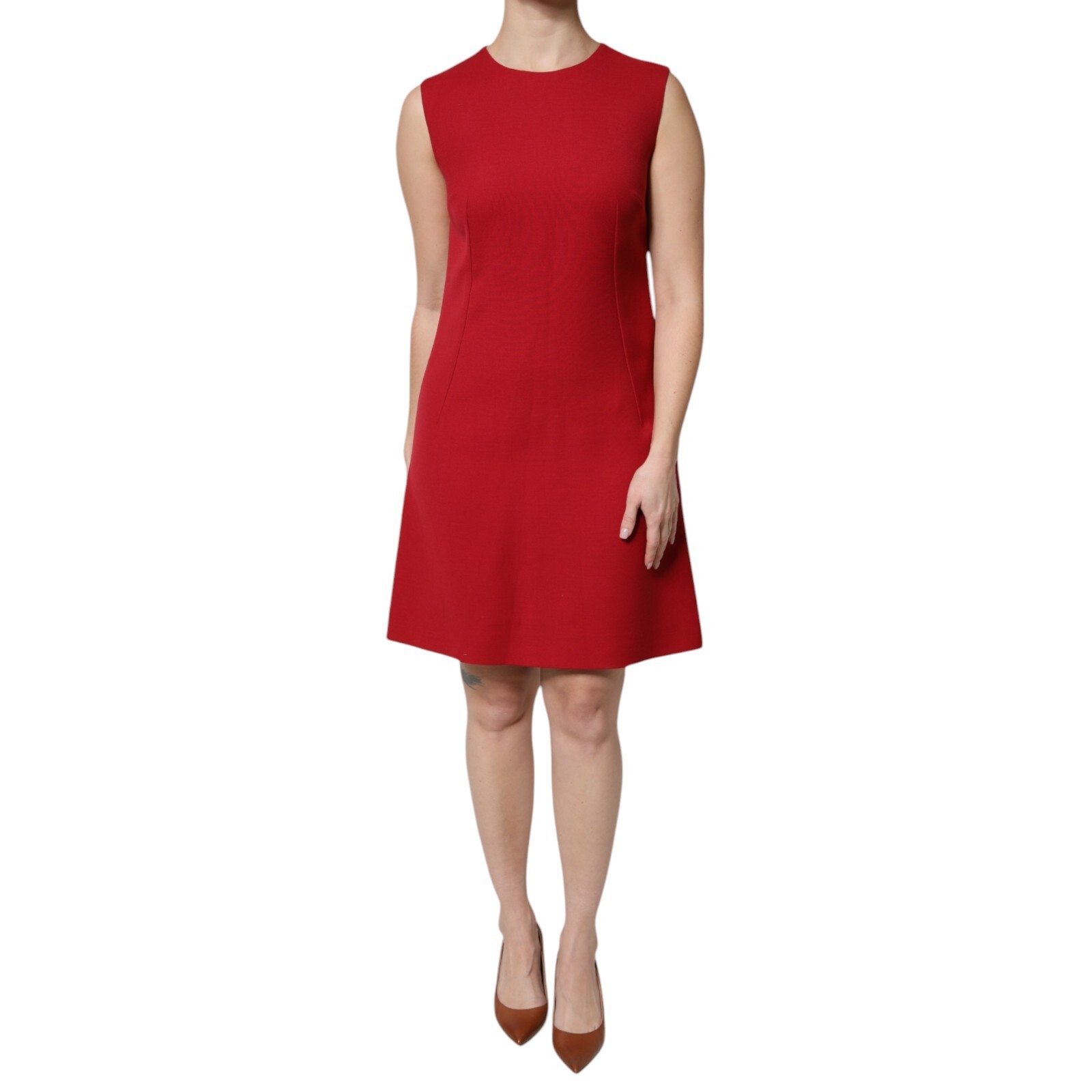 DOLCE & GABBANA Dress Red Wool Sleeveless KneeLength A-line IT46/US12/XL 1880usd
