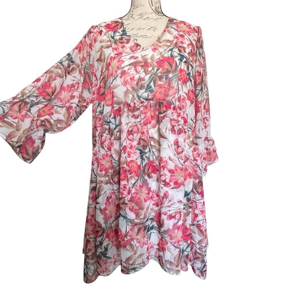 Gianni Bini Women Dress S Pink Floral Babydoll Boho Ruffle Botanical Romantic