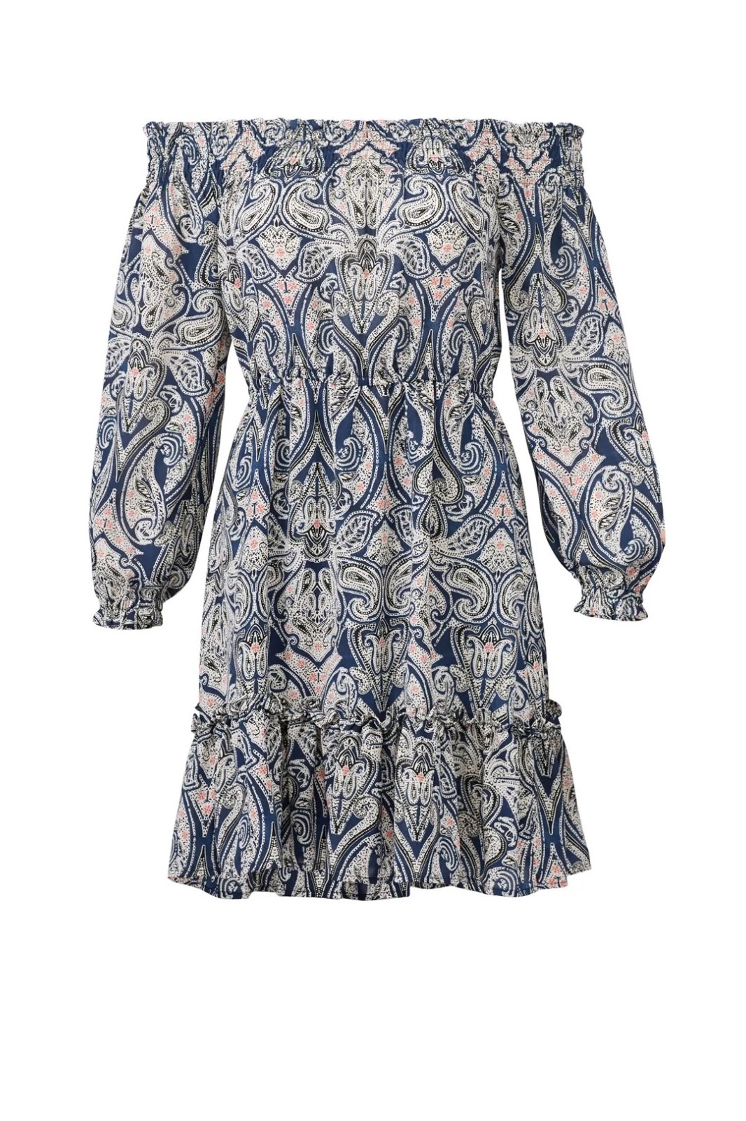 Cupcakes & Cashmere Off the Shoulder Elroy Dress Paisley Cadet Blue M Gorgeous!