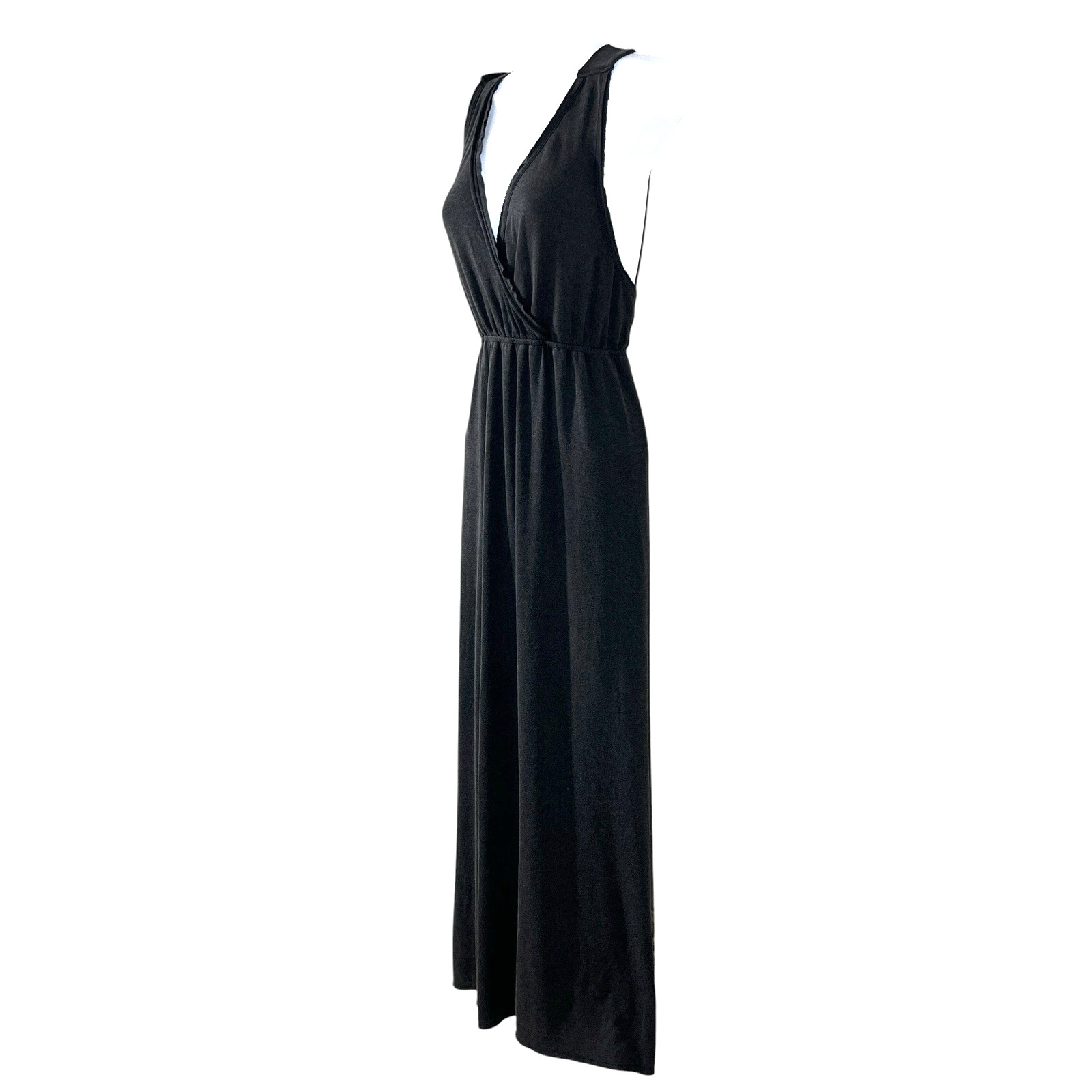 POL Halter Maxi Dress Size M Charcoal Gray Stretch Jersey Surplice V-Neck Boho