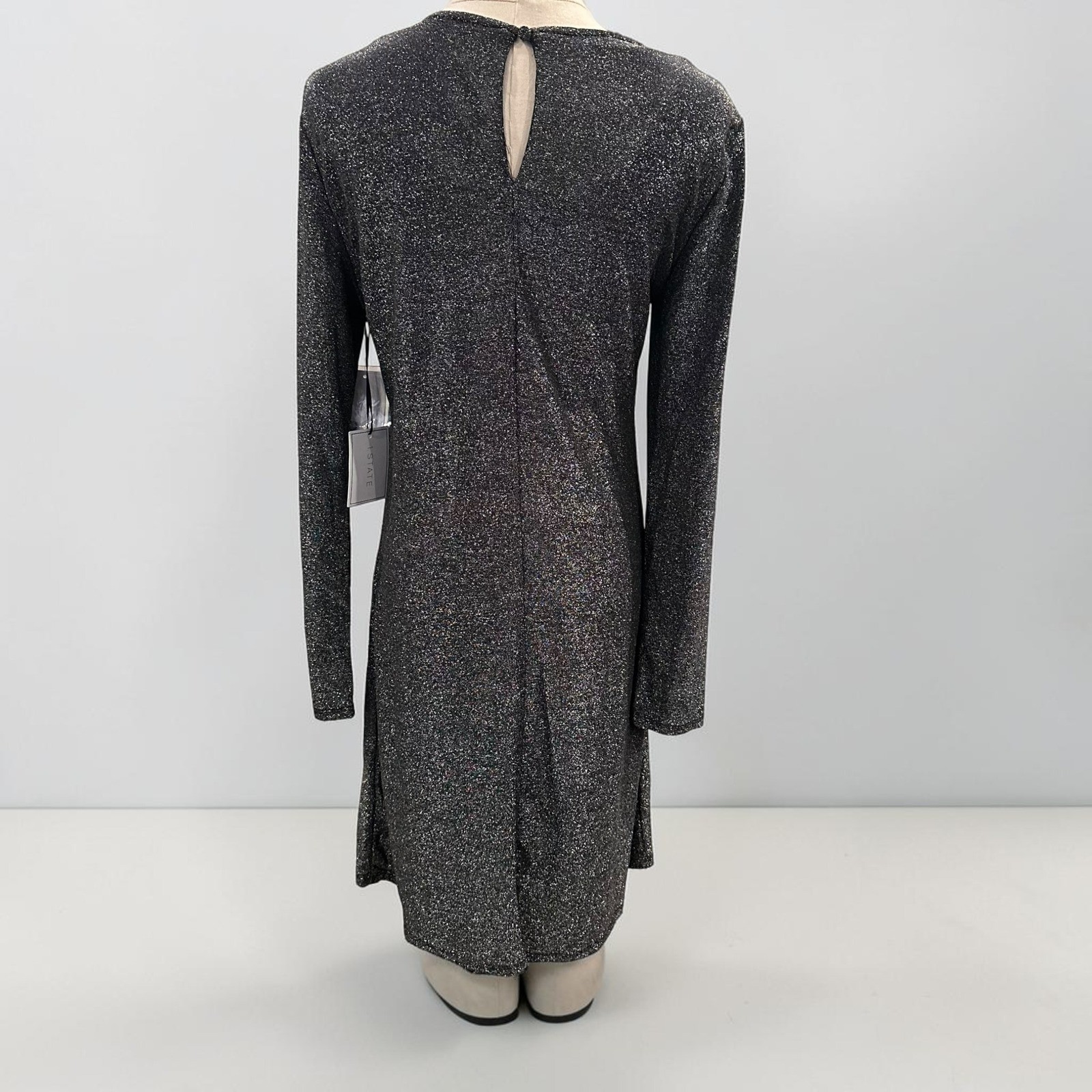 1.STATE Womens Sugarcoated Metallic Long Sleeve Mini Dress Rich Black M 8154750