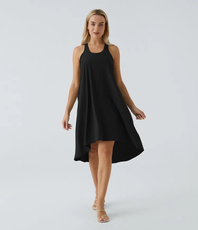Halara Breezeful Racerback Side Pocket High Low Flowy Midi Dress Medium NWT