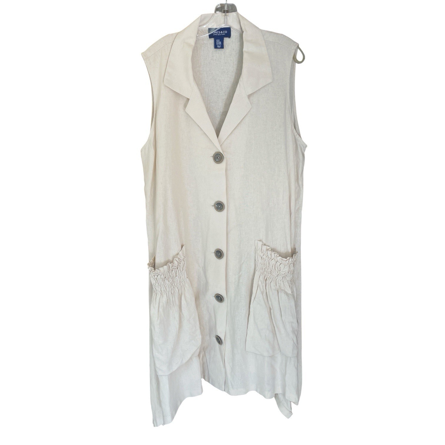 Jones New York Linen blend Sharkbite Dress Plus 2XL Ivory Lagenlook Midi