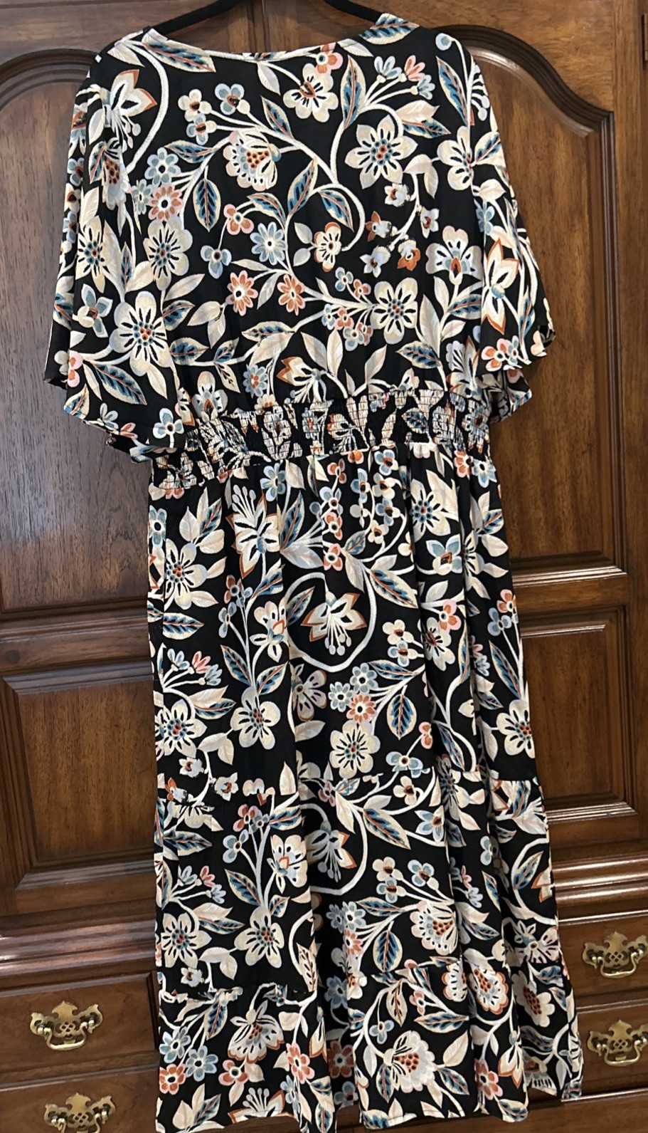 Belle Boho Kim Gravel Tiered Flutter Dress Sz XL Black Floral A655135 Women