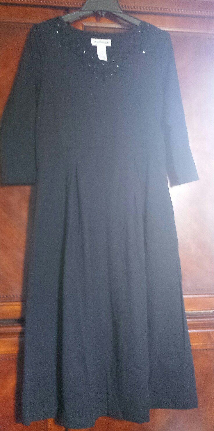 New! Women’s Cotton Care Free Dress small pleats, bling, black, pockets -Paragon