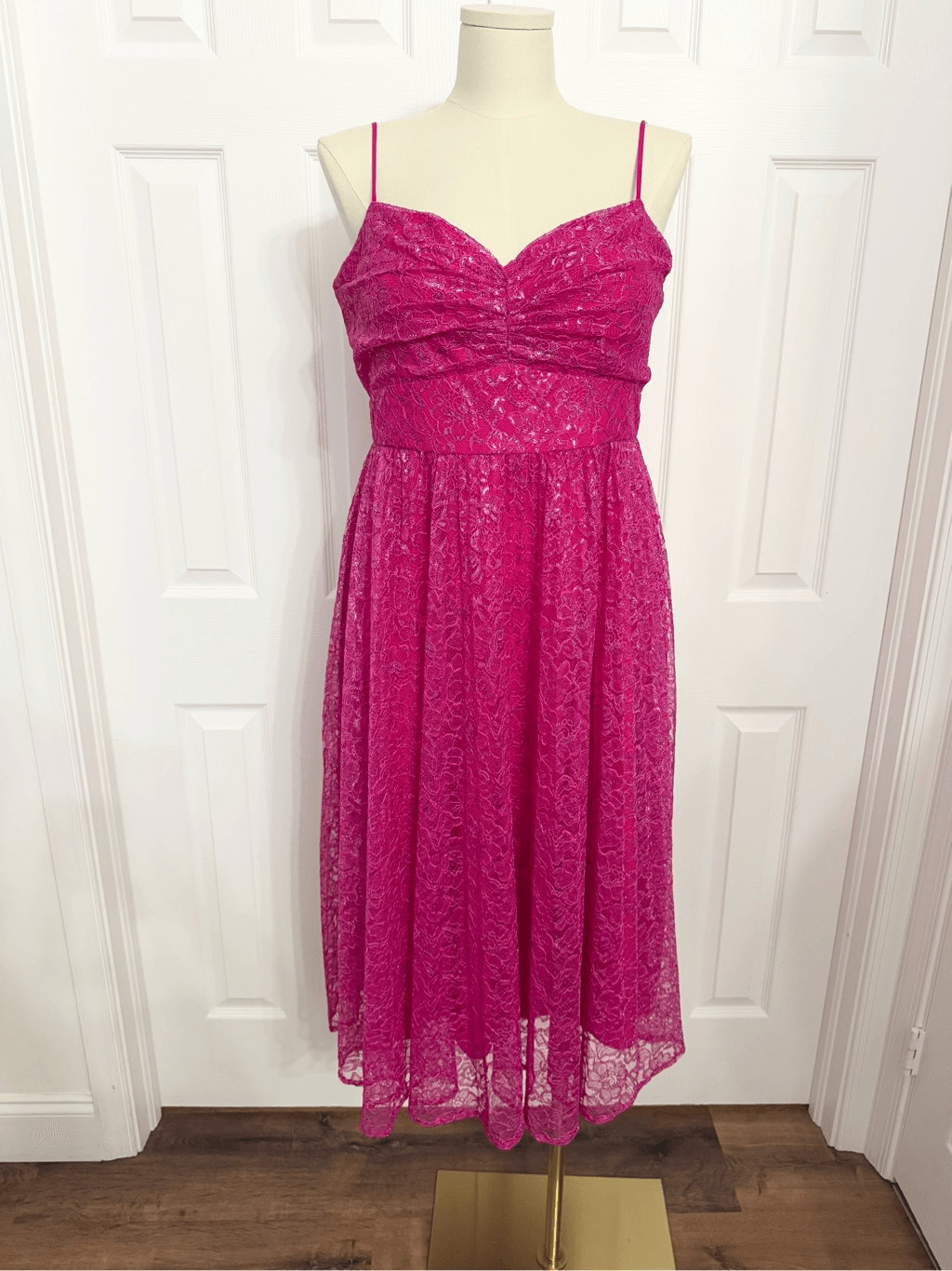 J.Crew Womens Bright Berry Metallic Lace Pleated Midi Dress Size 16