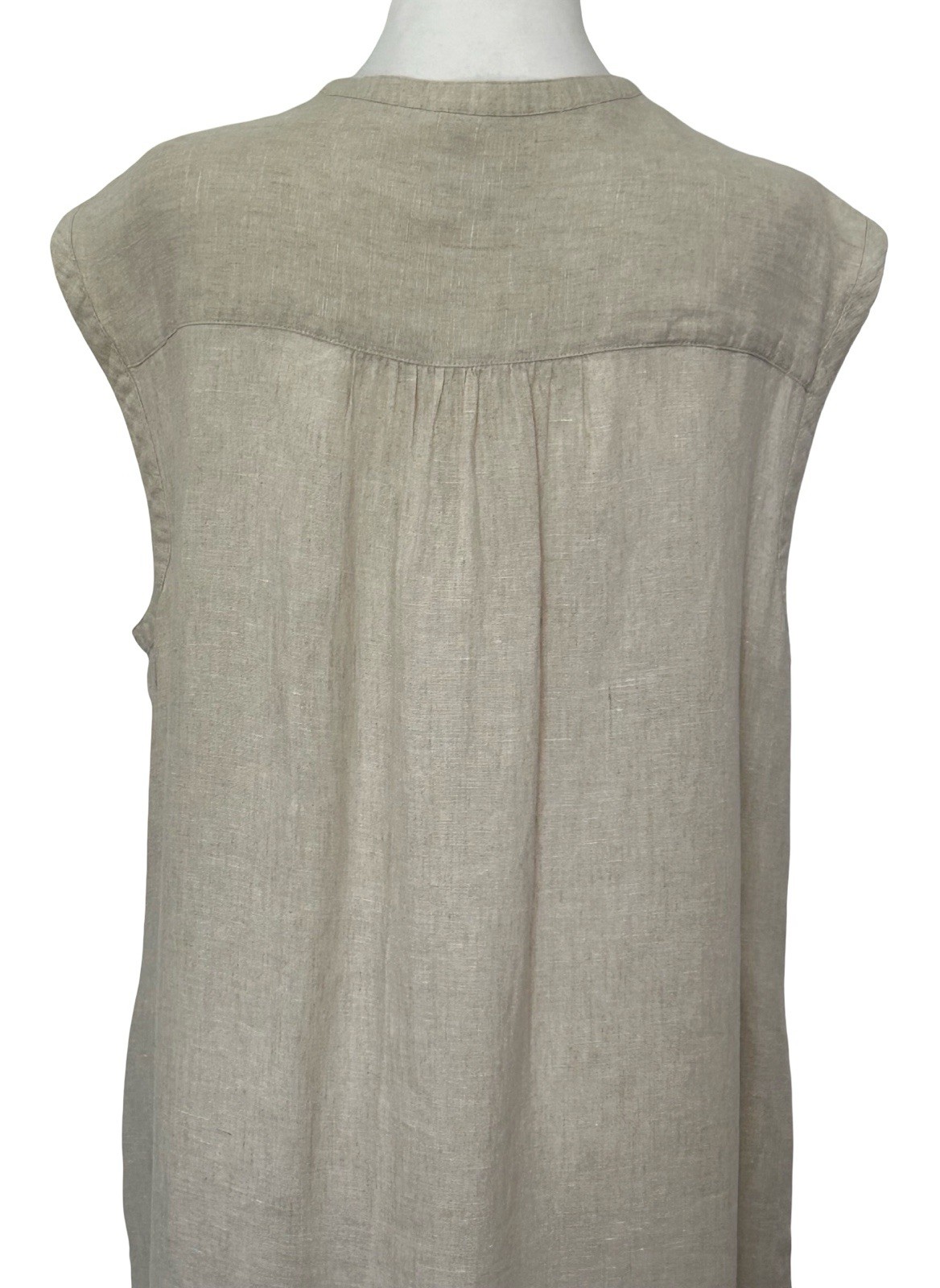 J.Crew 100% Linen Maxi Shift Dress XL Beige Sleeveless Hidden Button Lagenlook