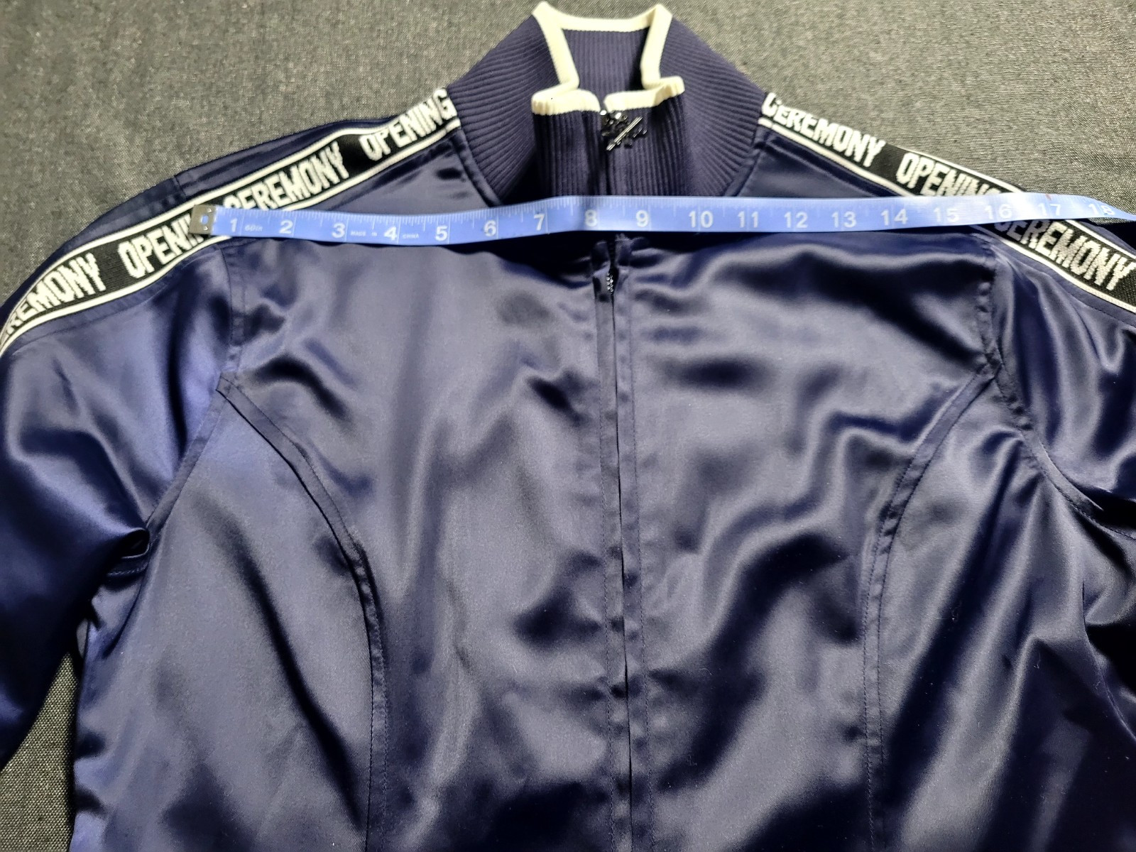 Opening Ceremony Navy Blue Track Dress Mini Satin Logo Size Medium $350 Retail