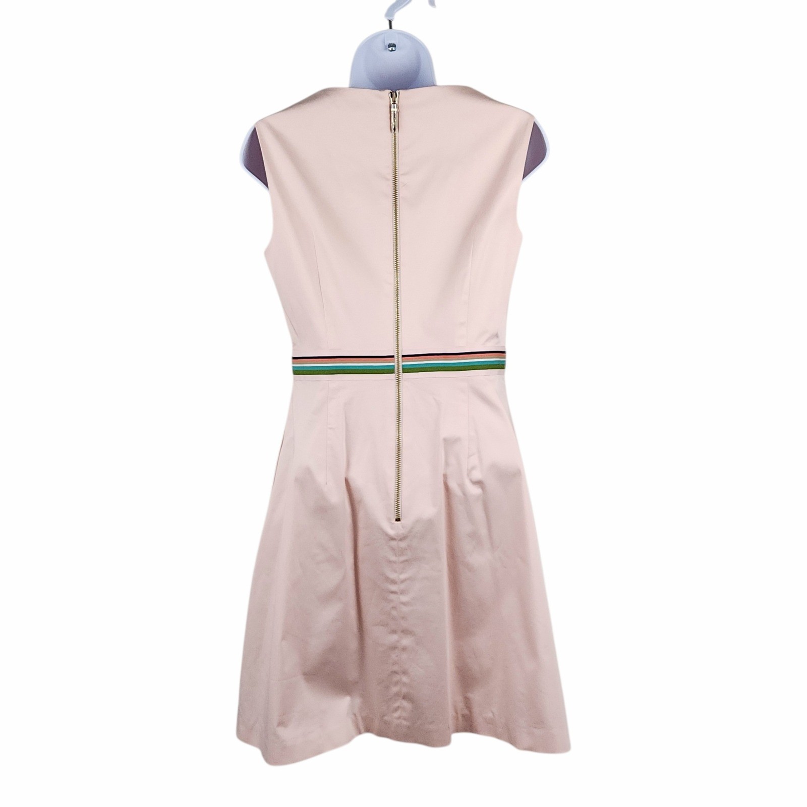 Ted Baker Dress Size 2 Pink Sleeveless Striped Waist Pleated A-Line Mini Chic