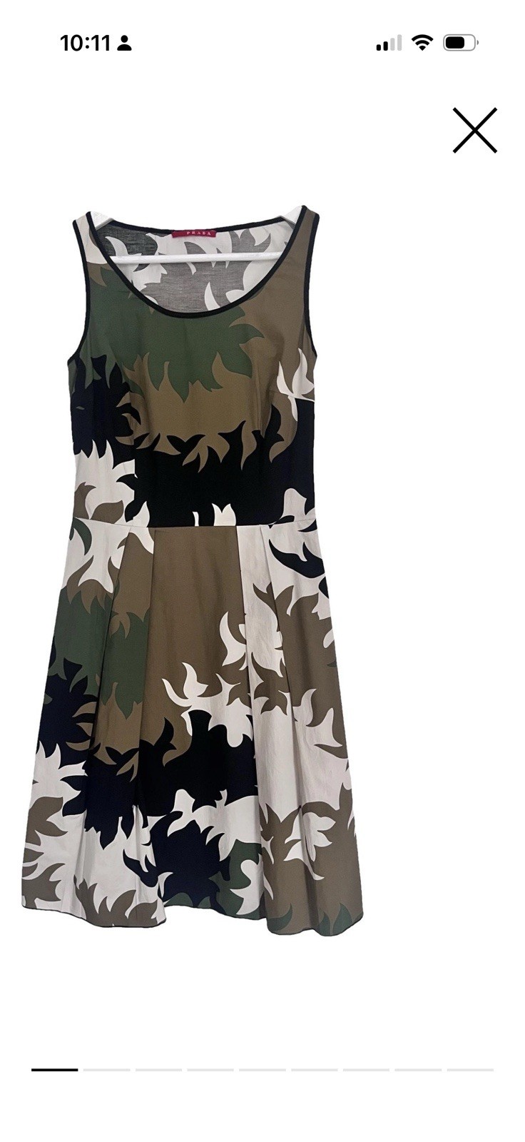 Prada Camouflage Sundress Dress Fit Flare Army Green, Black, Ivory 42