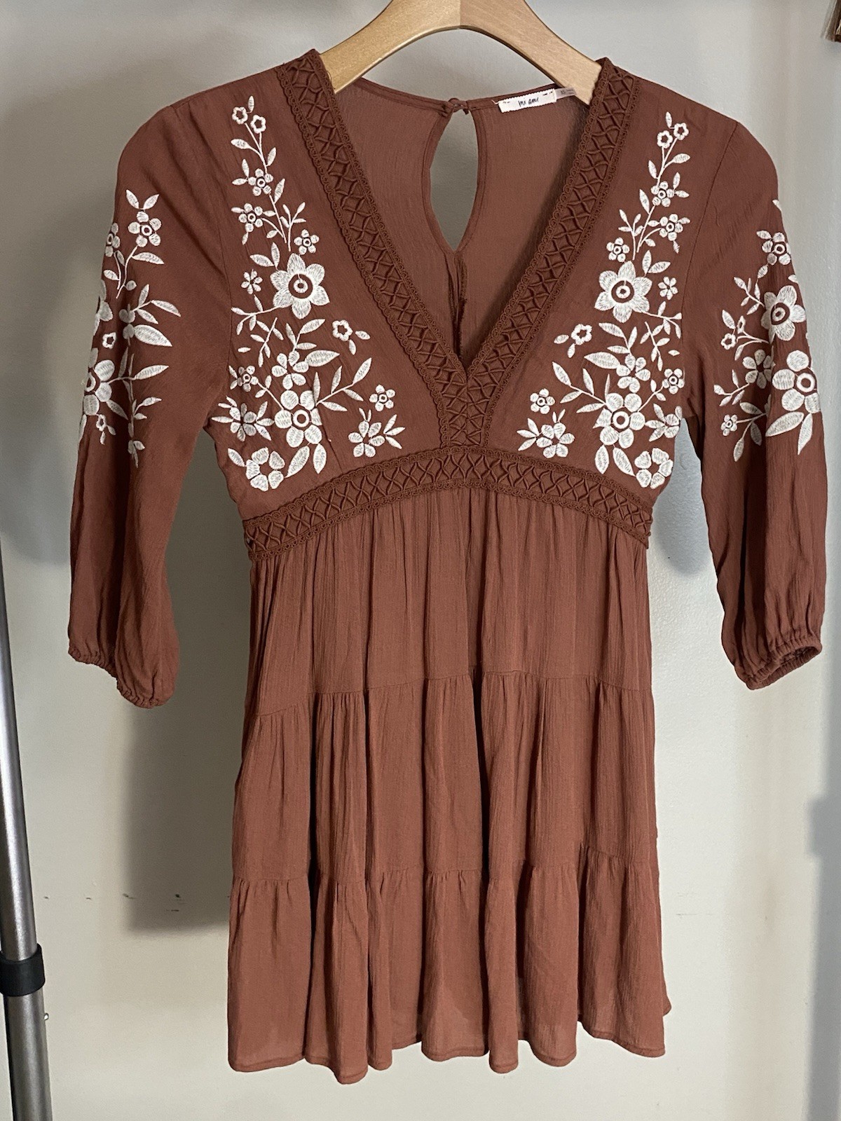 Boho Cottagecore dress, embroidered western inspired mini dress