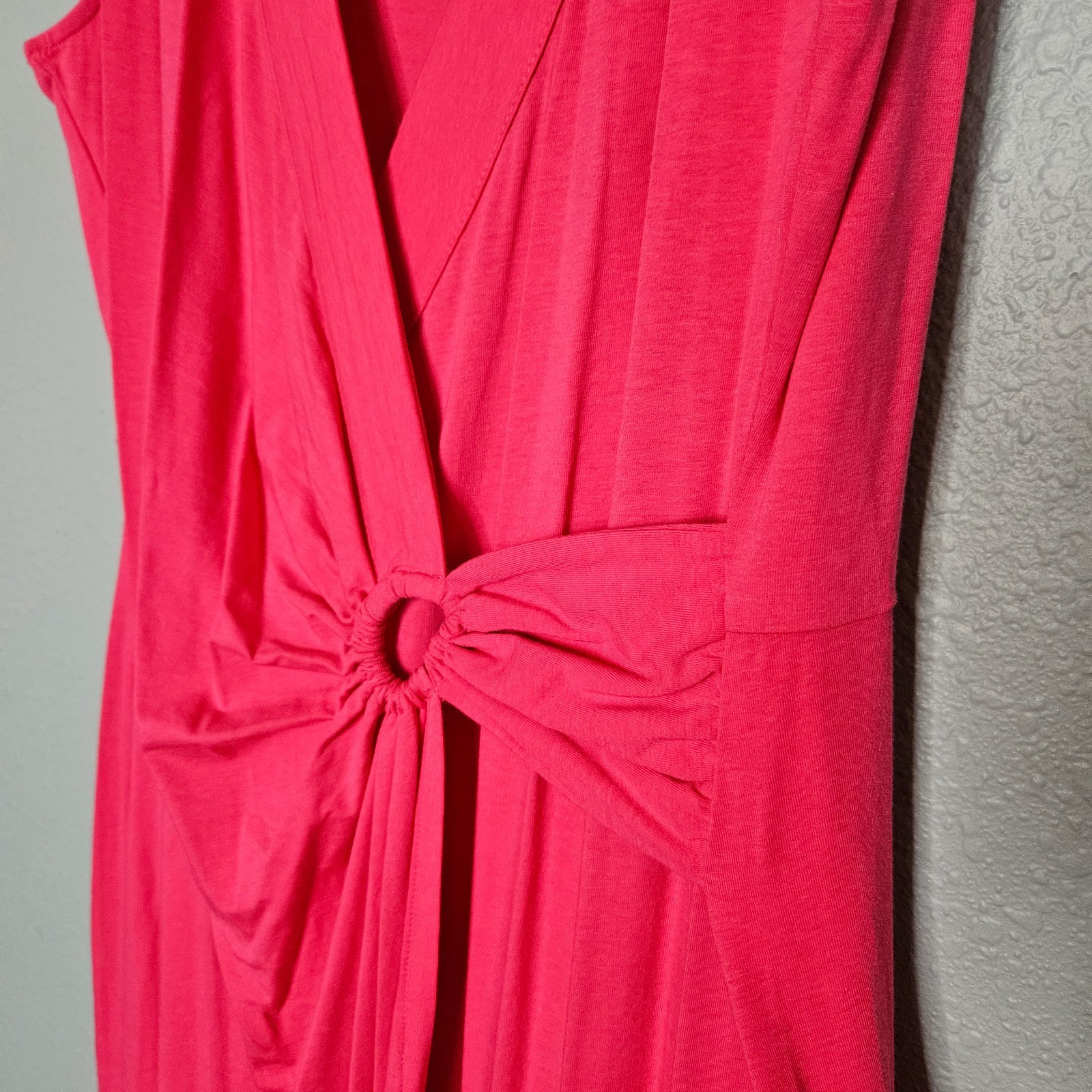 NEW Land’s End Cotton Modal Pink Maxi Dress Women’s L 14-16 Faux Wrap V-Neck